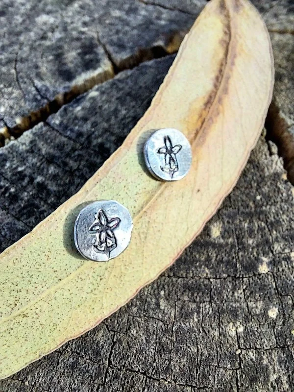 Hand Stamped Flannel Flower Stud Earrings