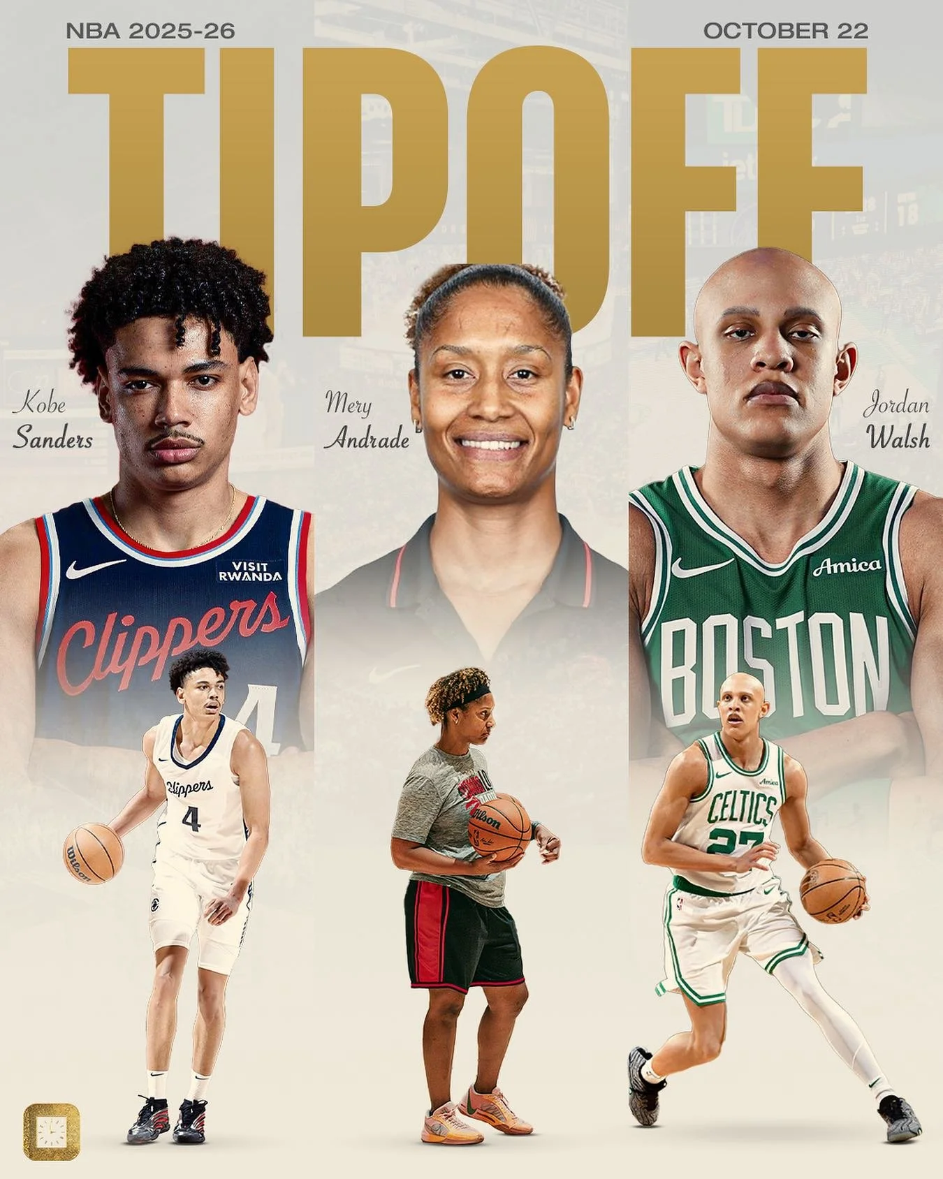 The NBA is back! Wishing Jordan Walsh, Kobe Sanders and Mery Andrade the best in 2025-26. Let’s get it!⌚️
Game 1 of 82 tonight:
• @jordanwalshlife, Celtics @ 7:30pm ET
• @thek3_, Clippers @ 9:00pm ET
• @mery23andrade, Raptors @
