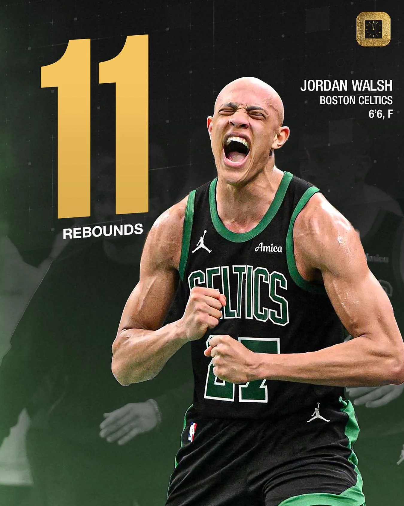 Congratulations @jordanwalshlife on a career night in the win vs the Cleveland Cavaliers! Keep thriving⌚️

14 PTS
11 REB
2 STL
4-7 FG