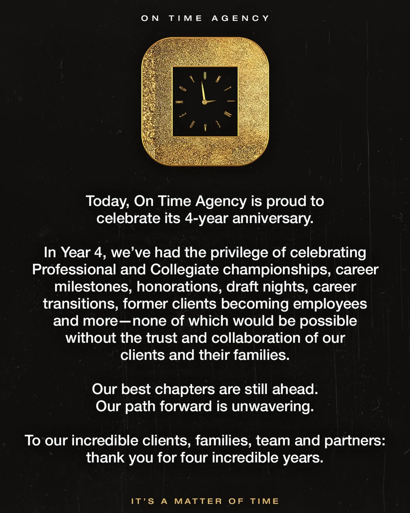 Thank you On Time fam for four years.