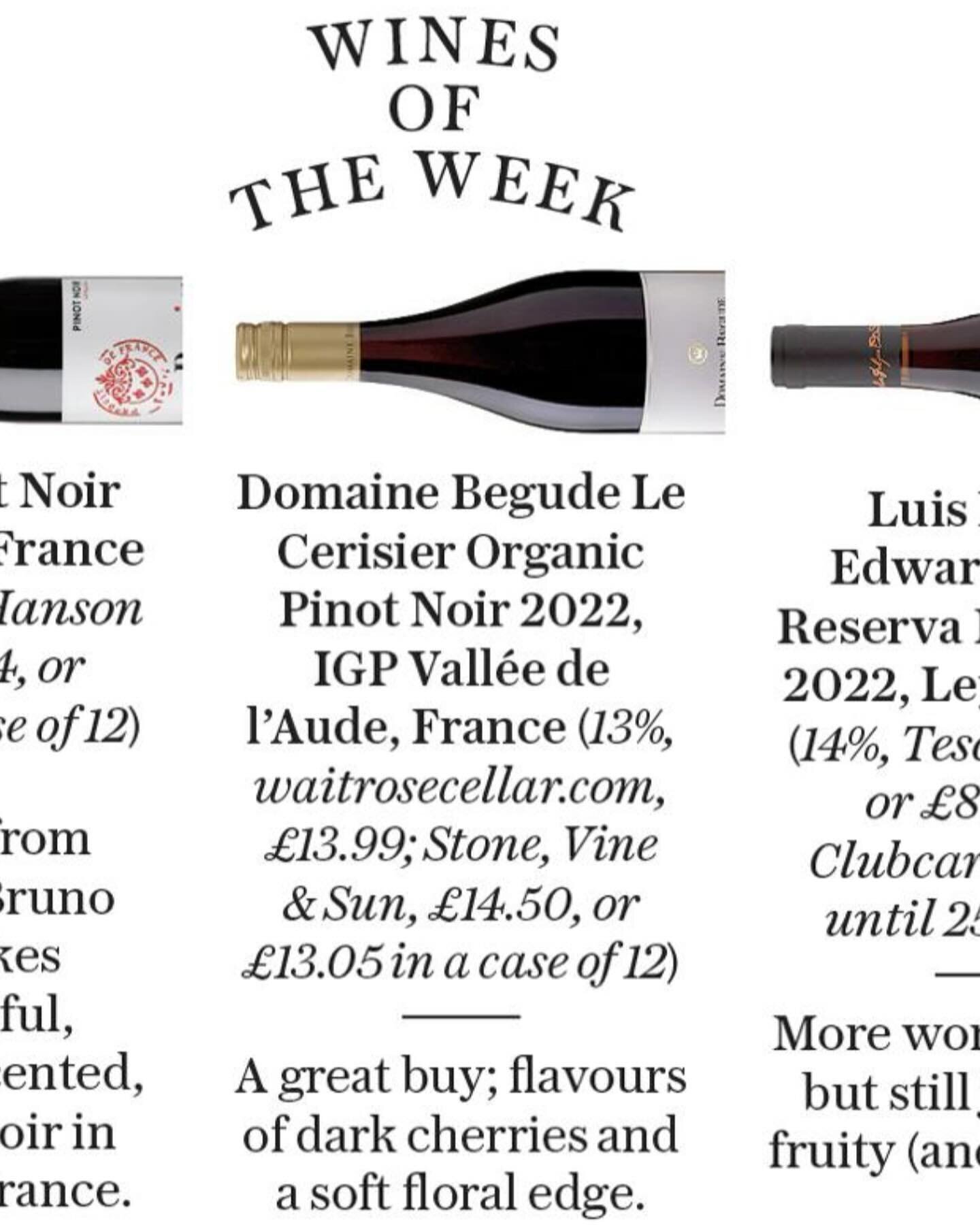 Very kind write up in Daily Telegraph by @how_to_drink . Love the idea of New Pinot Now. Glad Cerisier is a member of this club.