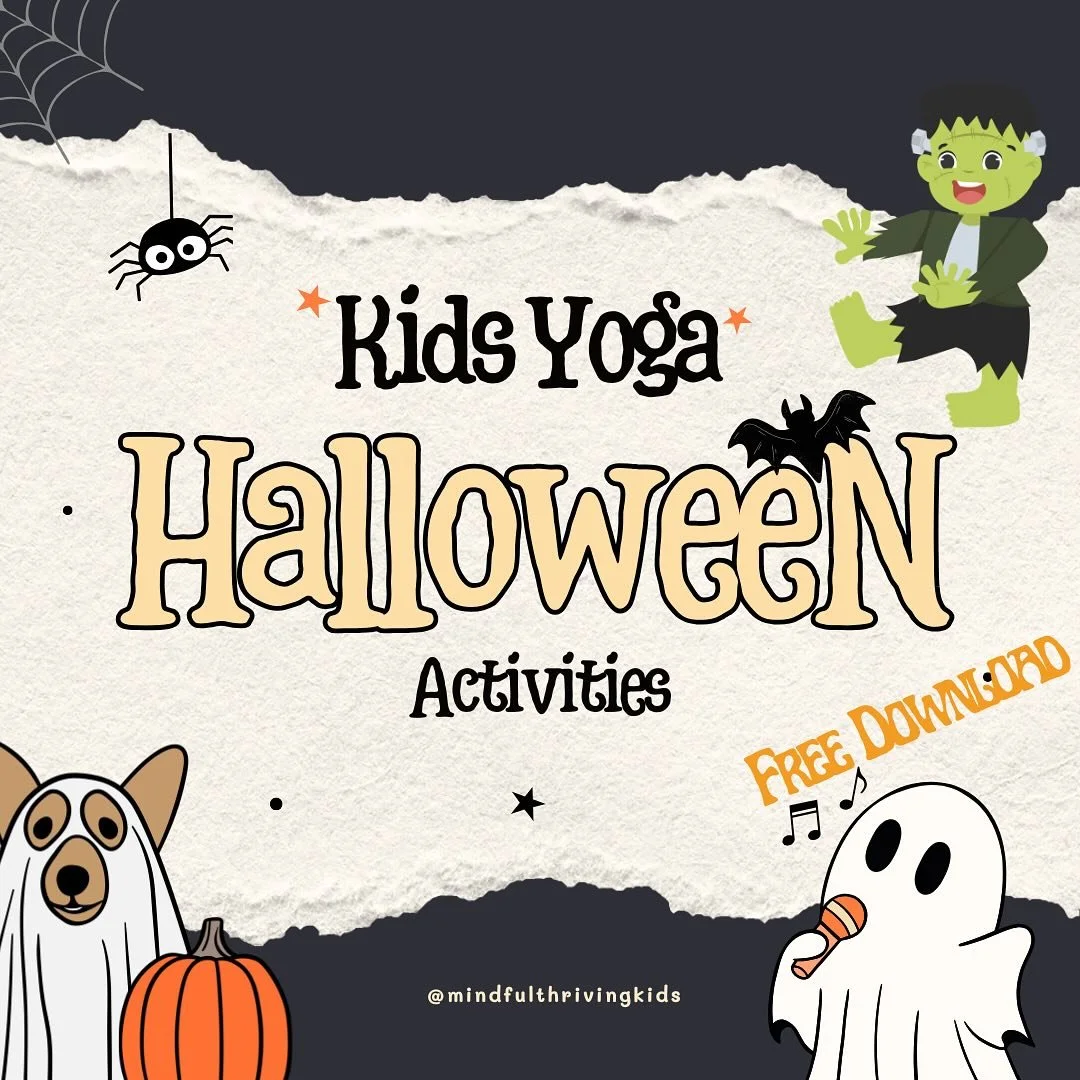 Halloween themed kids yoga 🎃👻🧙‍♀️🐈‍⬛🧹🦇
🎃 pumpkin pose to warm up the core, massage the back and get energy flowing along the spine.
🎃  cat pose, arch your back, like a scary cat, for flexibility of the spine.
🎃 witches hat, a.k.a