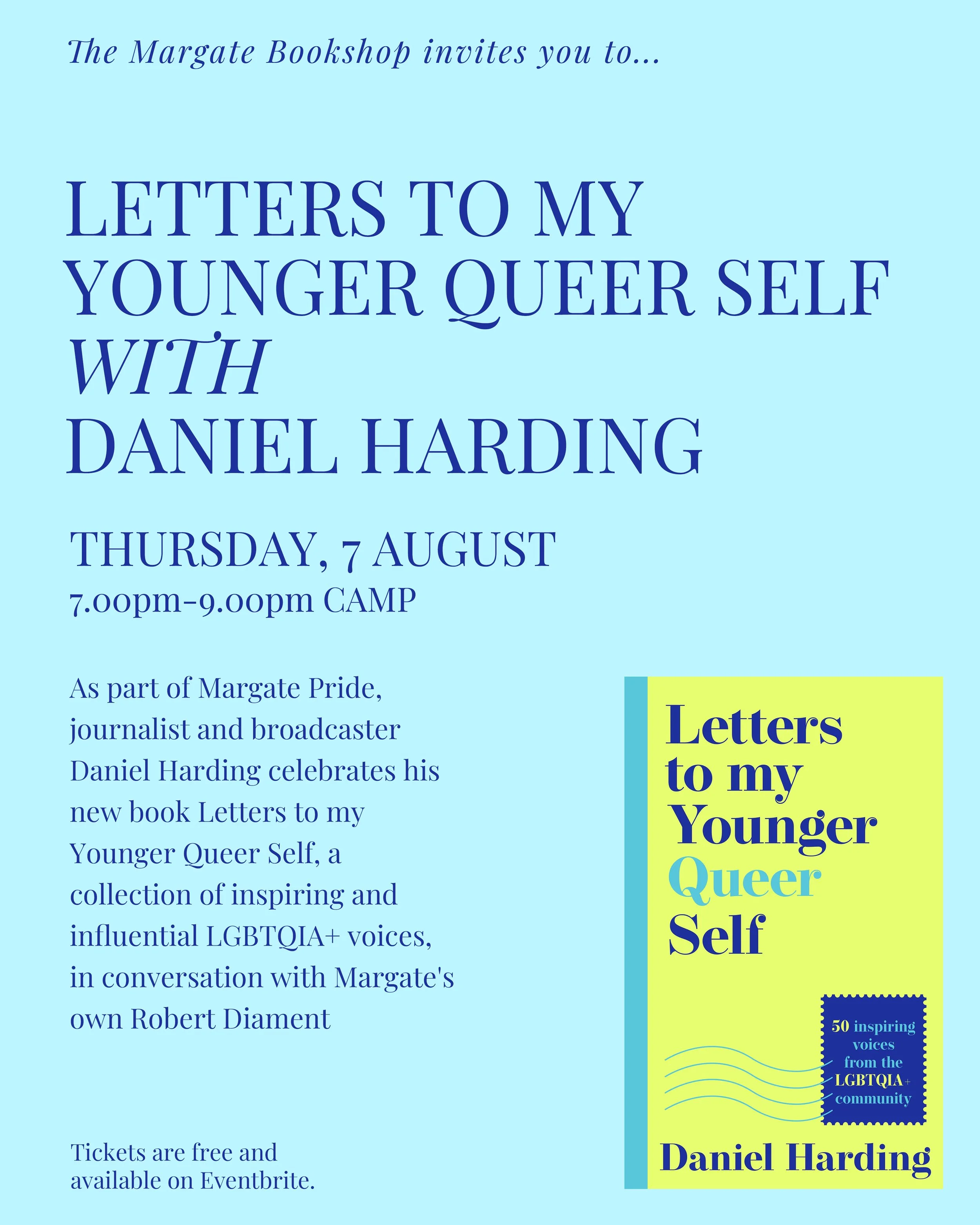 Margate Bookshop Presents: LETTERS TO MY YOUNGER QUEER SELF WITH DANIEL HARDING
