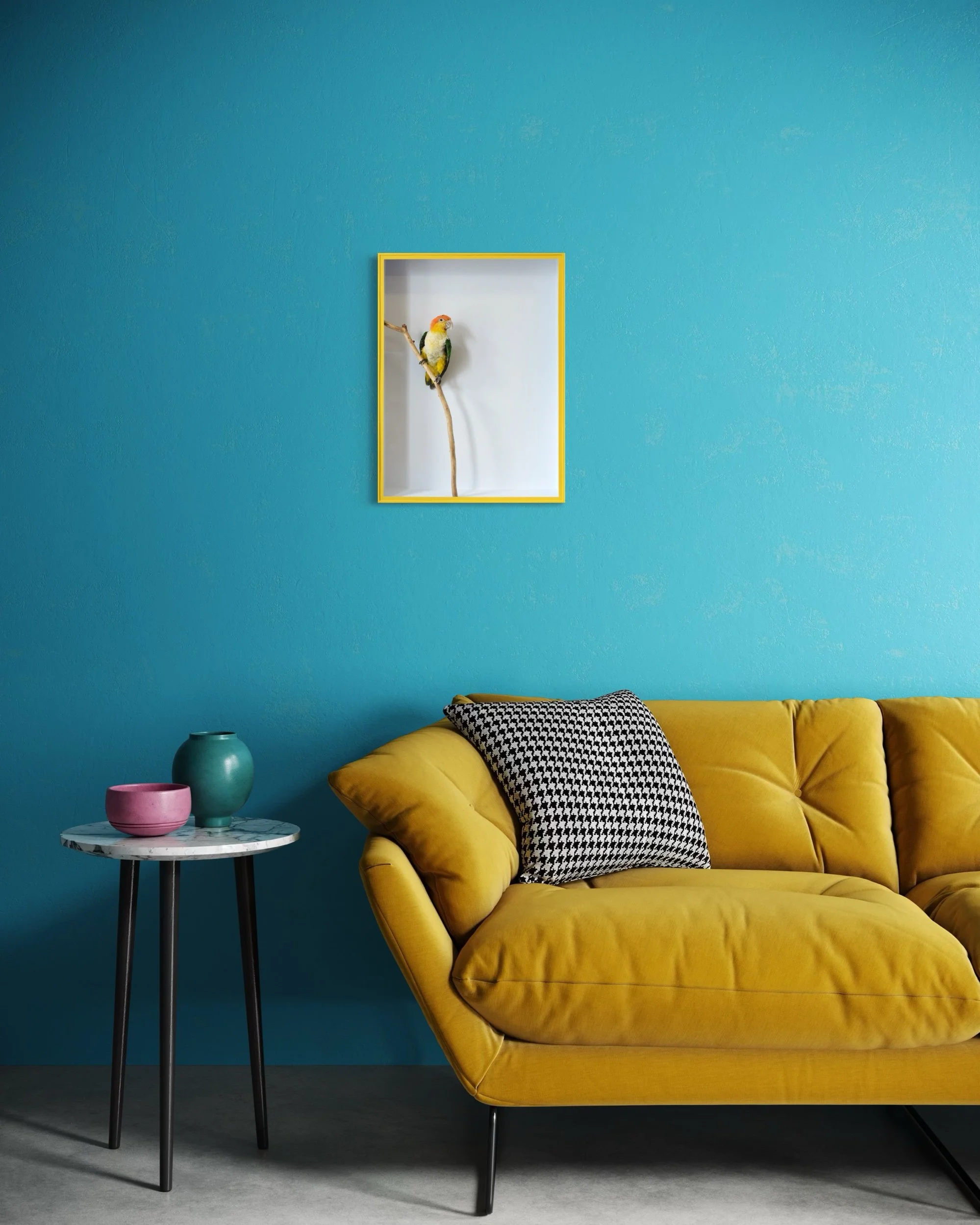 This white-bellied parrot, preserved by Jazmine, exemplifies the vibrant delicacy and intelligence of its species.