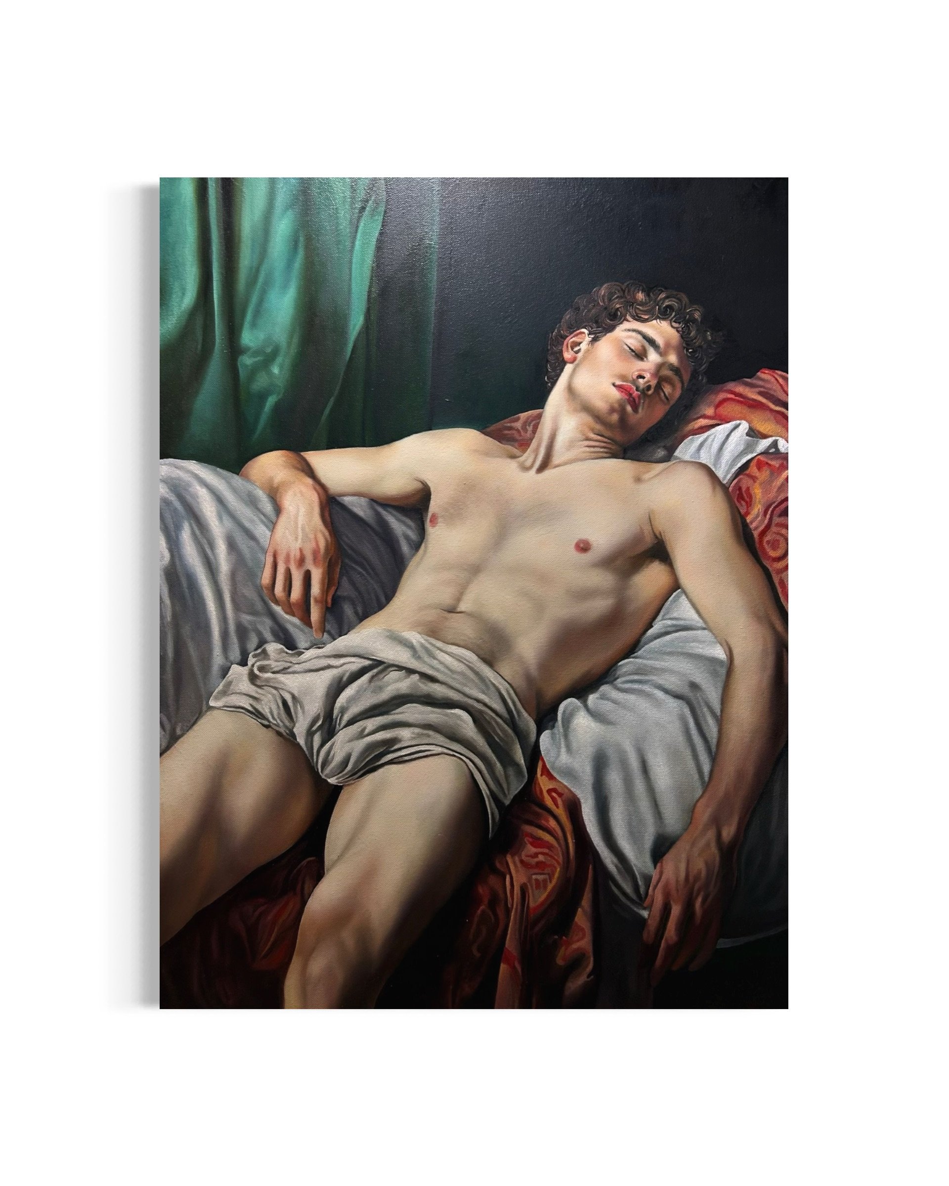 Endymion III is an original oil painting by Alexander Weaver that revisits the classical Greek myth of Endymion, the eternally youthful shepherd