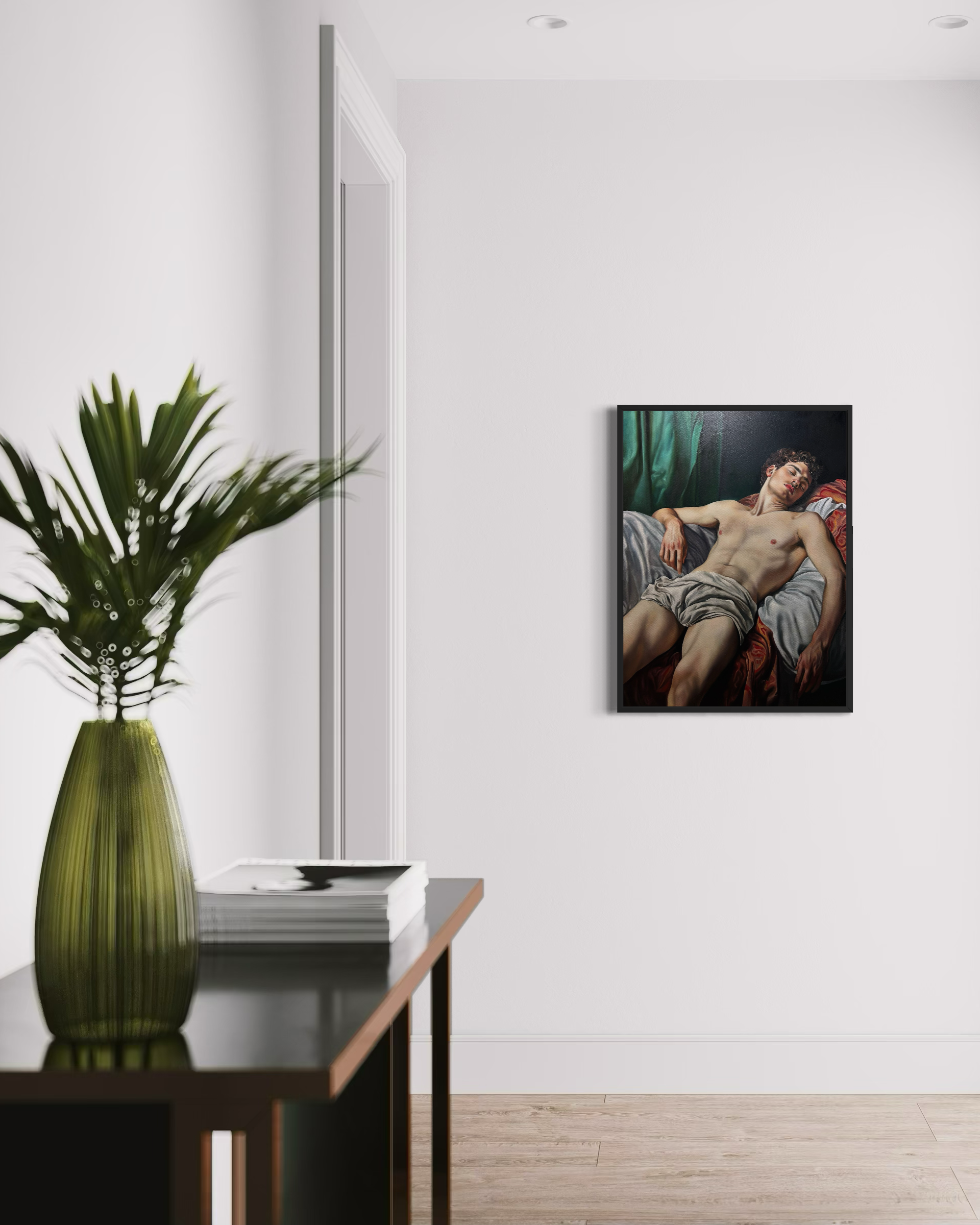 Endymion III is an original oil painting by Alexander Weaver that revisits the classical Greek myth of Endymion, the eternally youthful shepherd