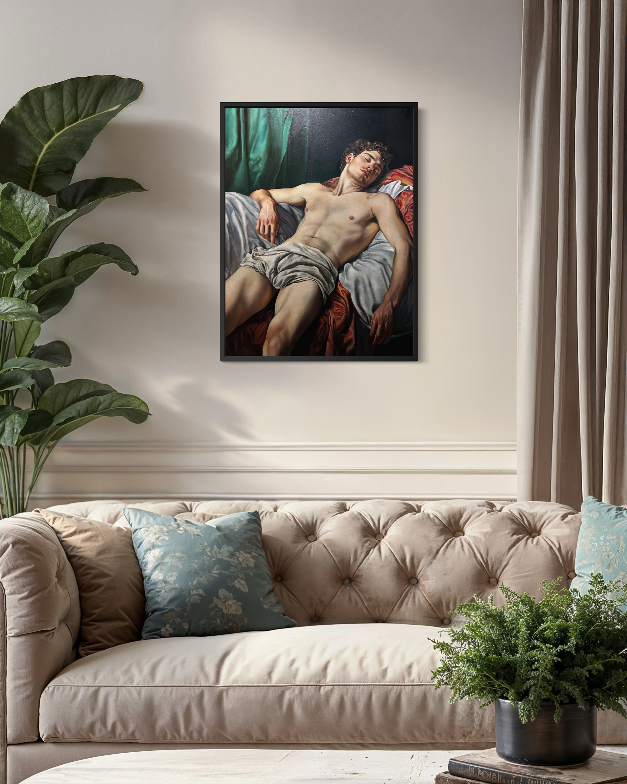 Endymion III is an original oil painting by Alexander Weaver that revisits the classical Greek myth of Endymion, the eternally youthful shepherd