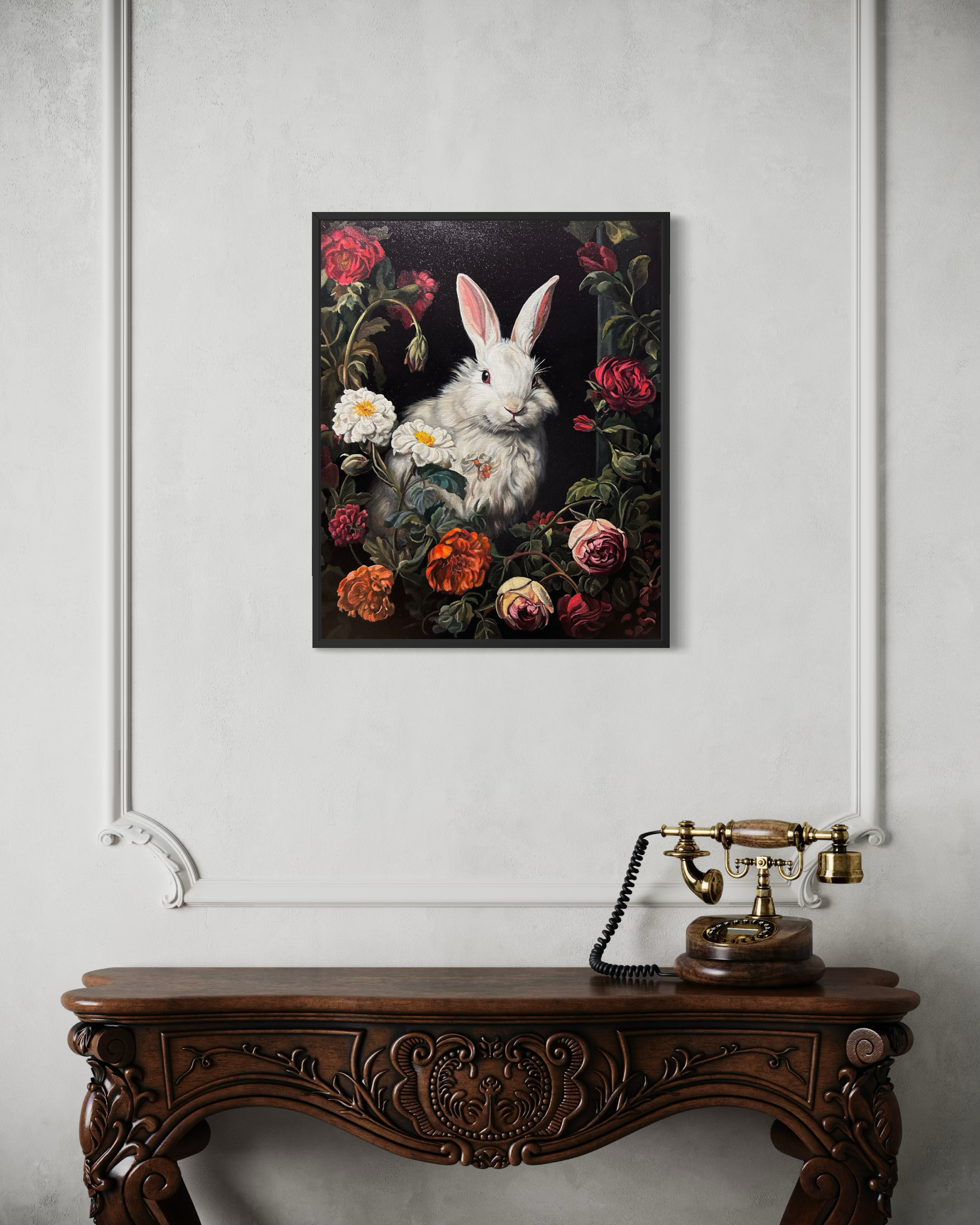 “The Bachelor” is an original oil painting by Alexander Weaver that reinterprets the still life and allegorical traditions of the Dutch Golden Age through a singular, quietly evocative subject.