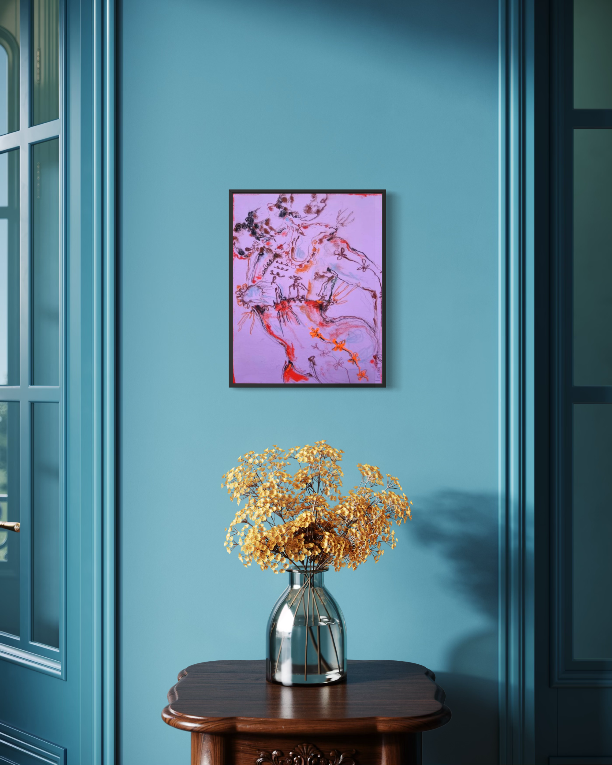 Torero... Lilac presents a striking figure whose presence is both elegant and commanding. Bathed in soft lilac tones, the painting balances strength with grace