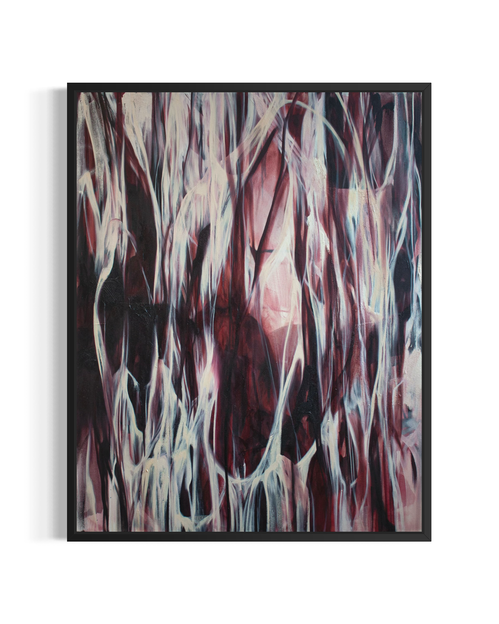 34 Veins is a powerful abstract work that embodies the sensation of mounting pressure. Through layered pigment, tense lines, and muscular forms, the composition appears to contract and tighten