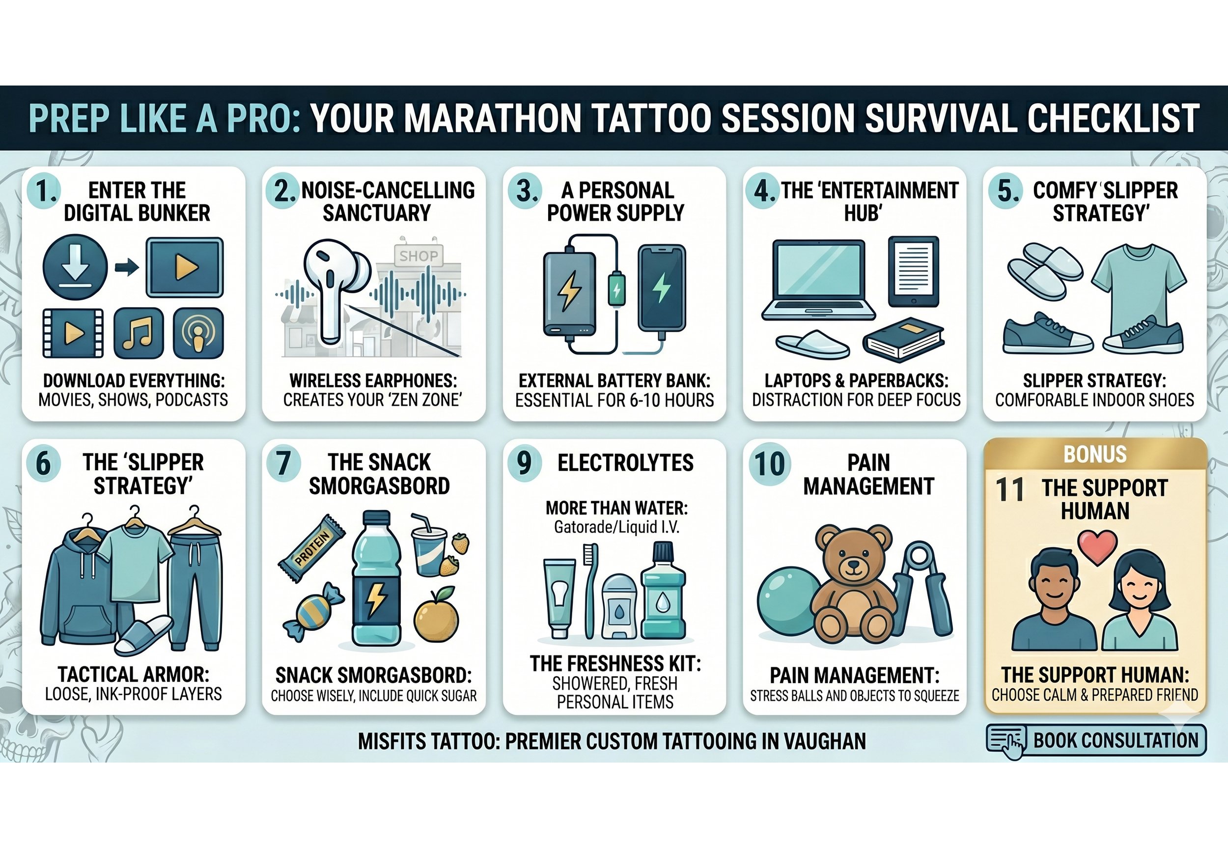 The Ultimate Tattoo Survival Guide: 10 Things to Pack for a Long Session