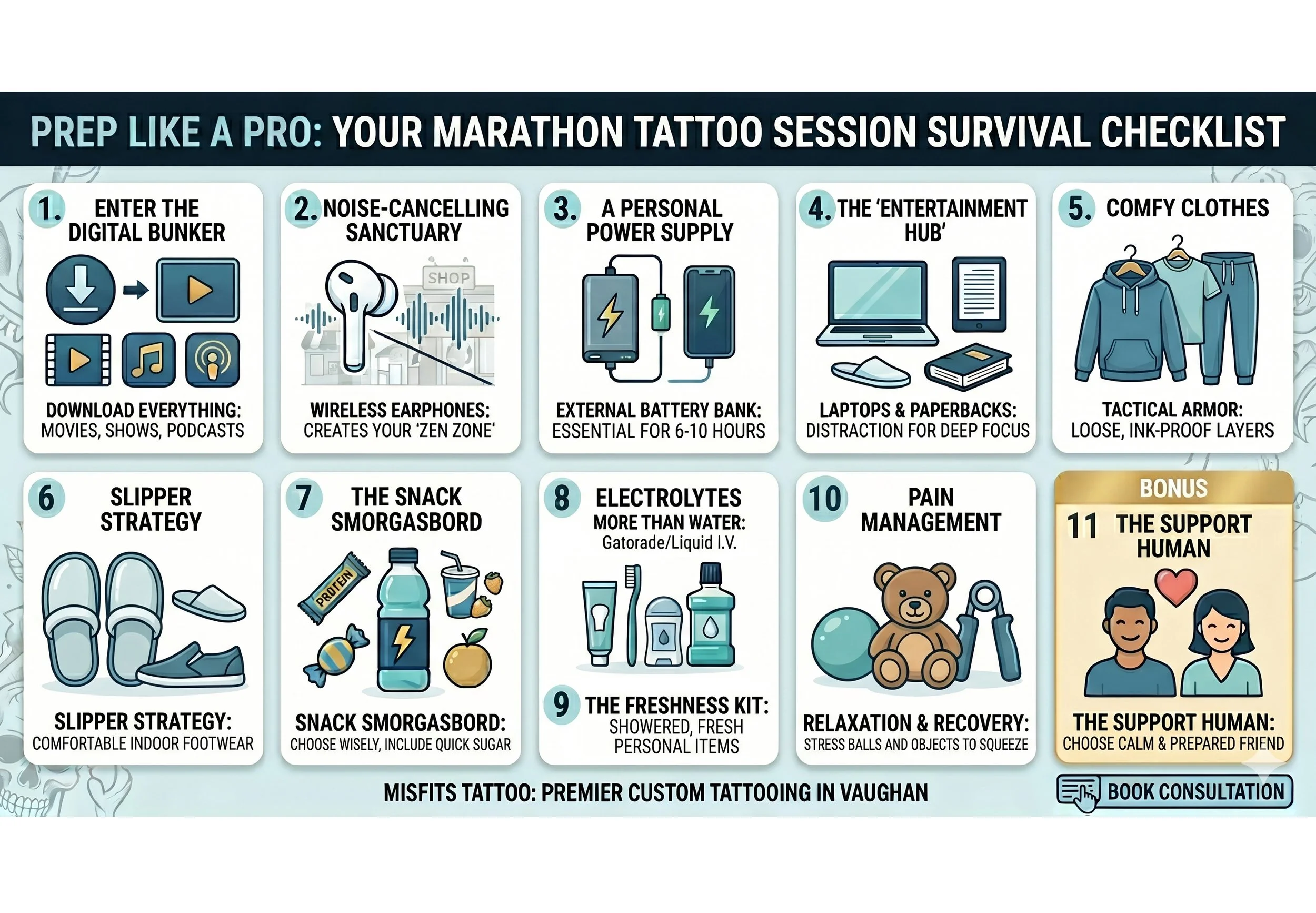 The Ultimate Tattoo Survival Guide: 10 Things to Pack for a Long Session