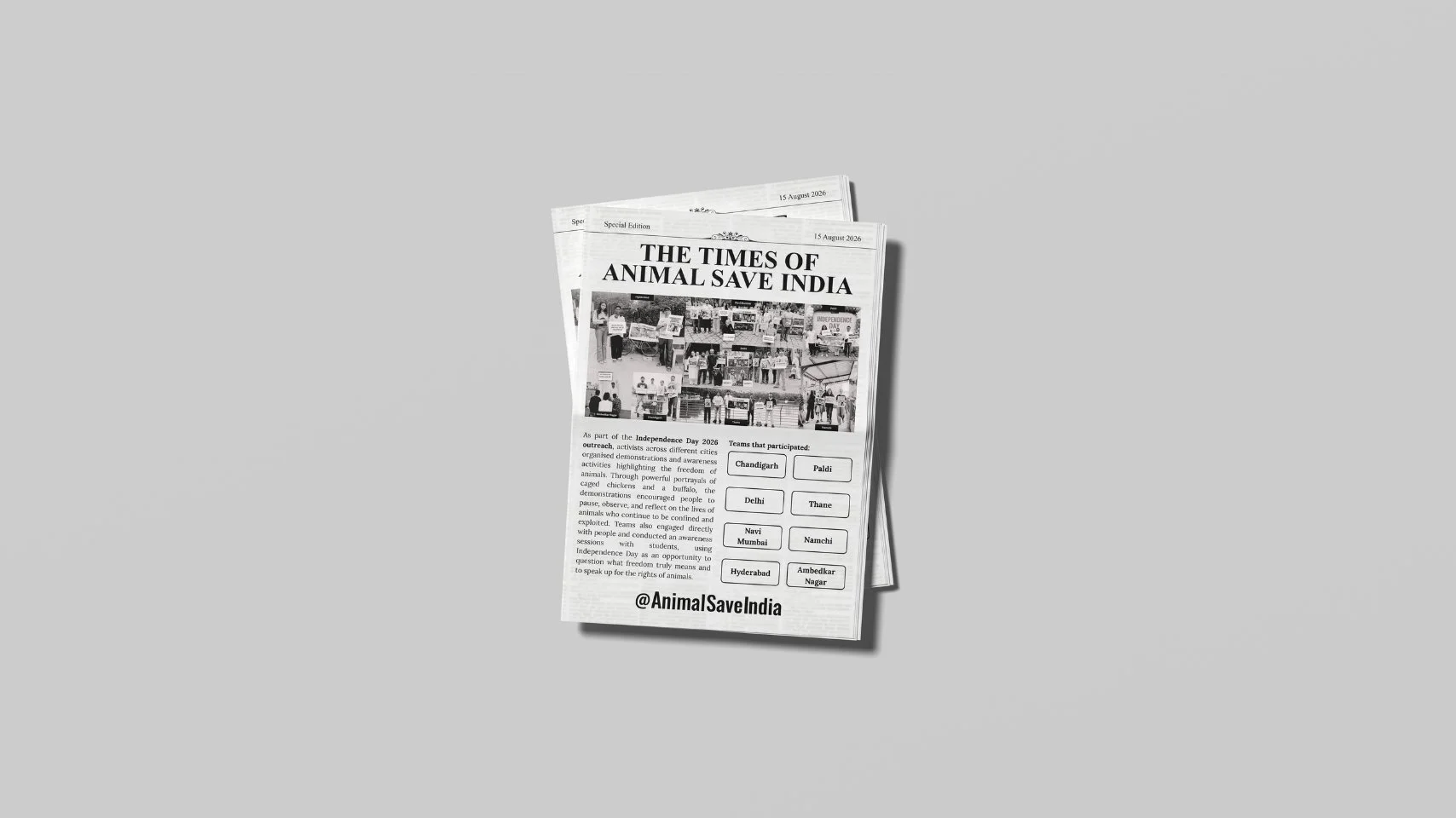 "Freedom for Us. Captivity for Them.": Pan-India Demonstration for Animal Liberation on Independence Day 2026