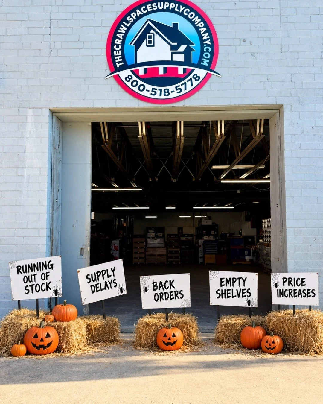 Finally got our Halloween decorations up at the warehouse. Hope they aren't too scary 🎃