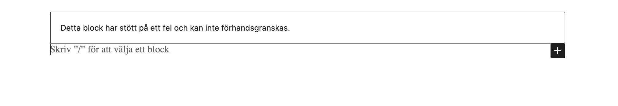 Screenshot av kraschat Wordpress block.