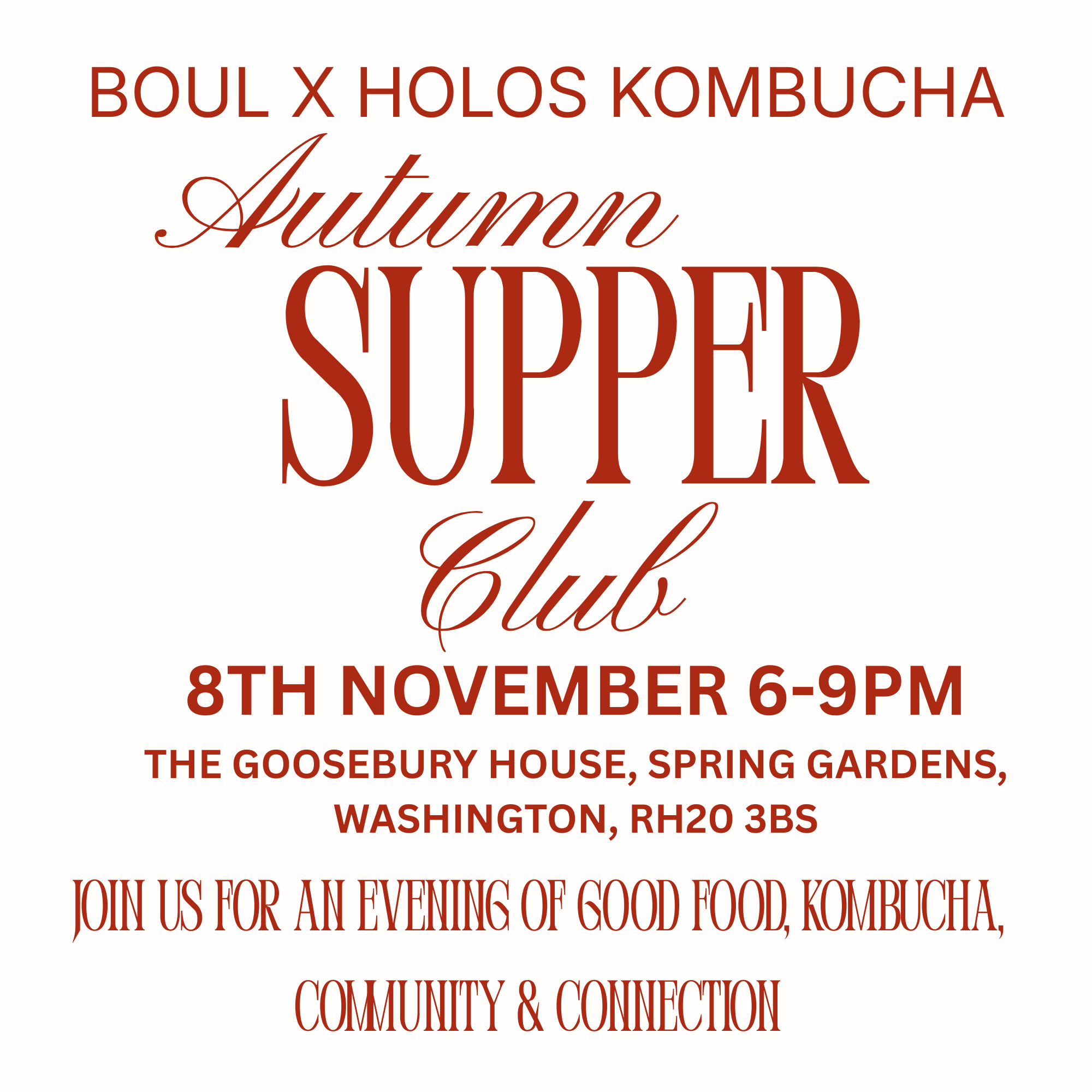 Autumn Supper Club 8th November @ The Goosebury House, Spring Gardens