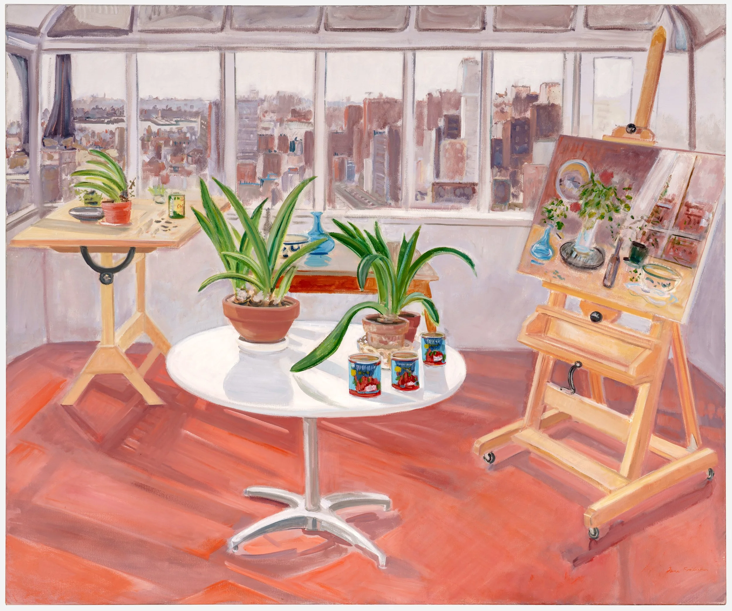 Jane Freillicher (Brooklyn, New York, 1924-2014), Studio Interior (1982). oil on canvas. 50 x 60 in. 127 x 152.4 cm., 2025.04. © Jane Freillicher. Photo: E.G. Schempf, 2025