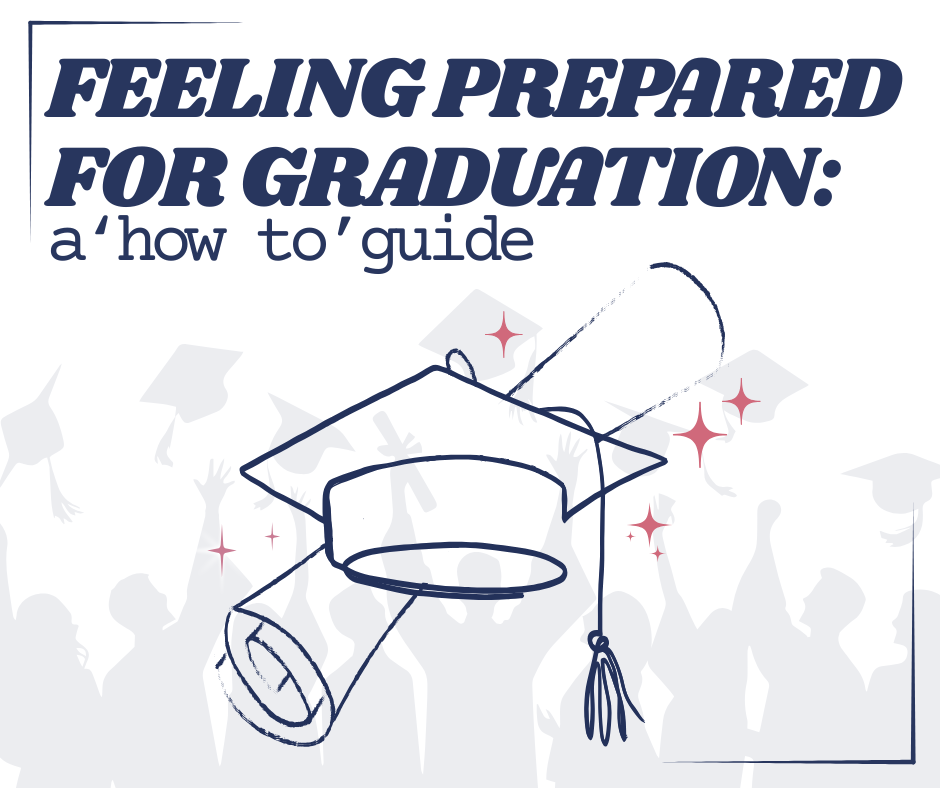 Text reads "Feeling prepared for graduation. A how to guide. The image displays a certificate scroll and graduation cap.