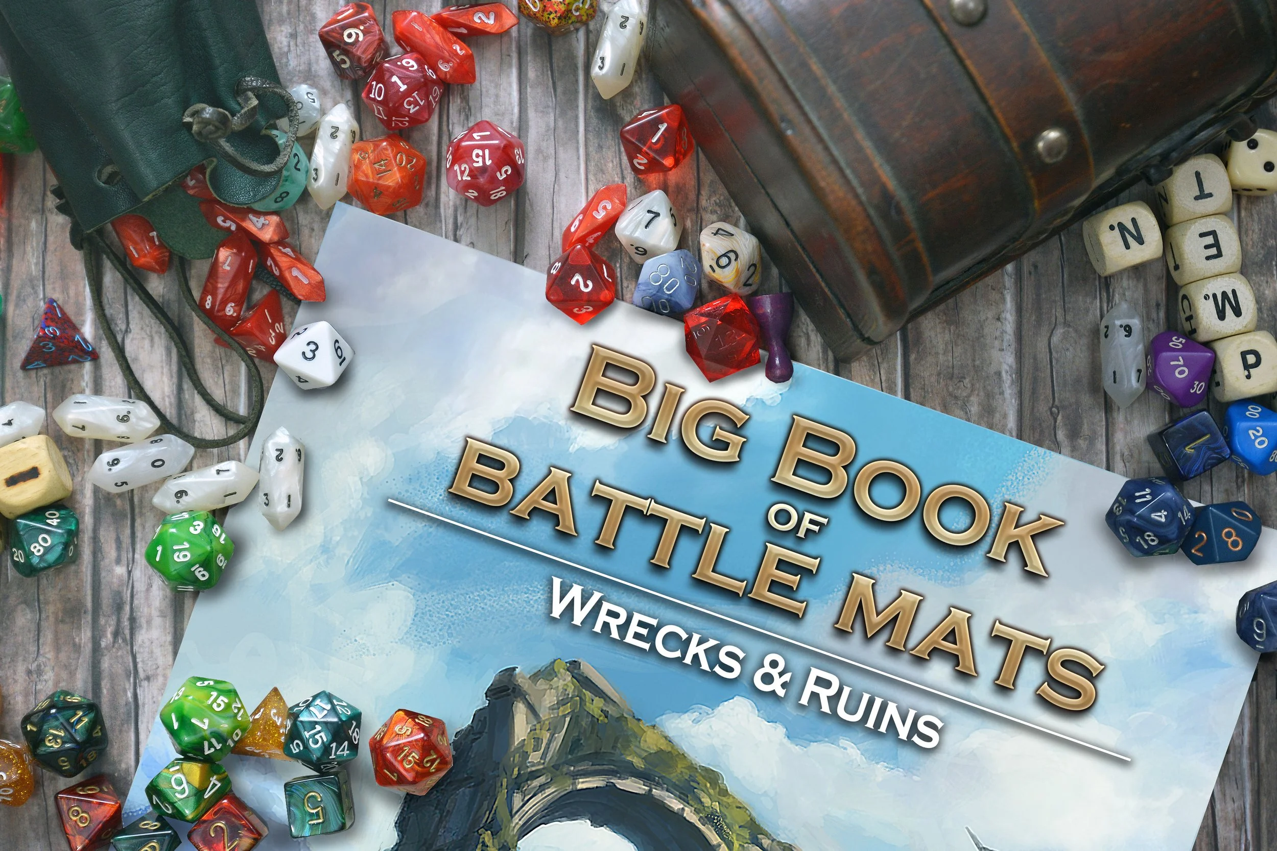 Loke Battlemats Big Book Of Battle Mats – Wilds, Wrecks & Ruins | 60 Cartes De Bataille RPG Fantasy 12x16 Pouces Dry/Erase