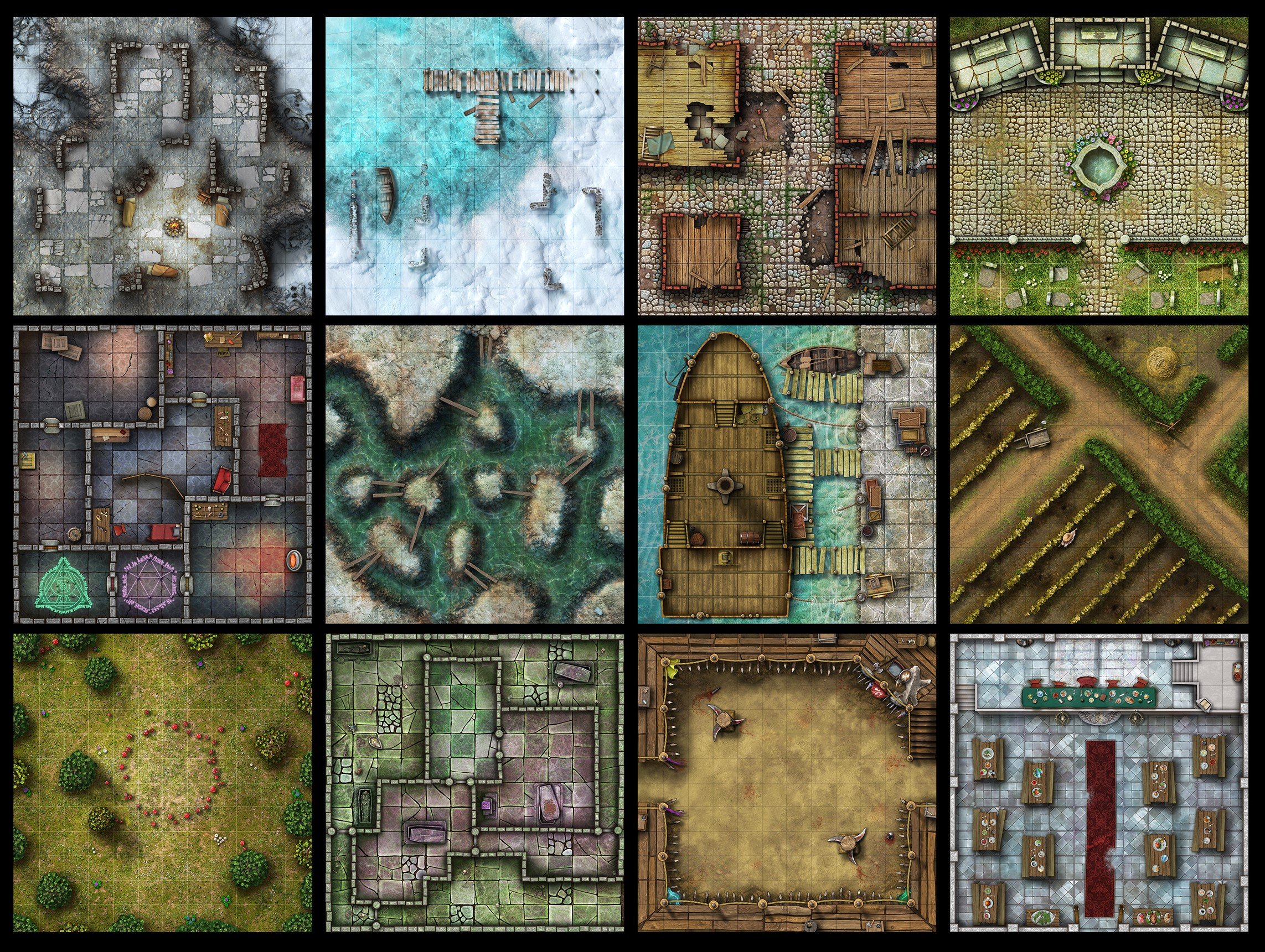 12 RPG Battle Maps and 12 5E Adventures for D&D