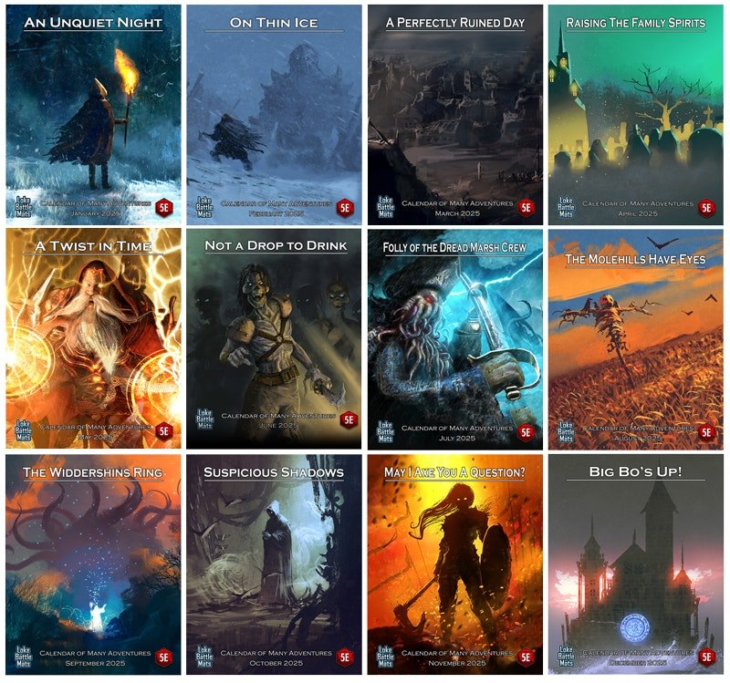 12 RPG Battle Maps and 12 5E Adventures for D&D