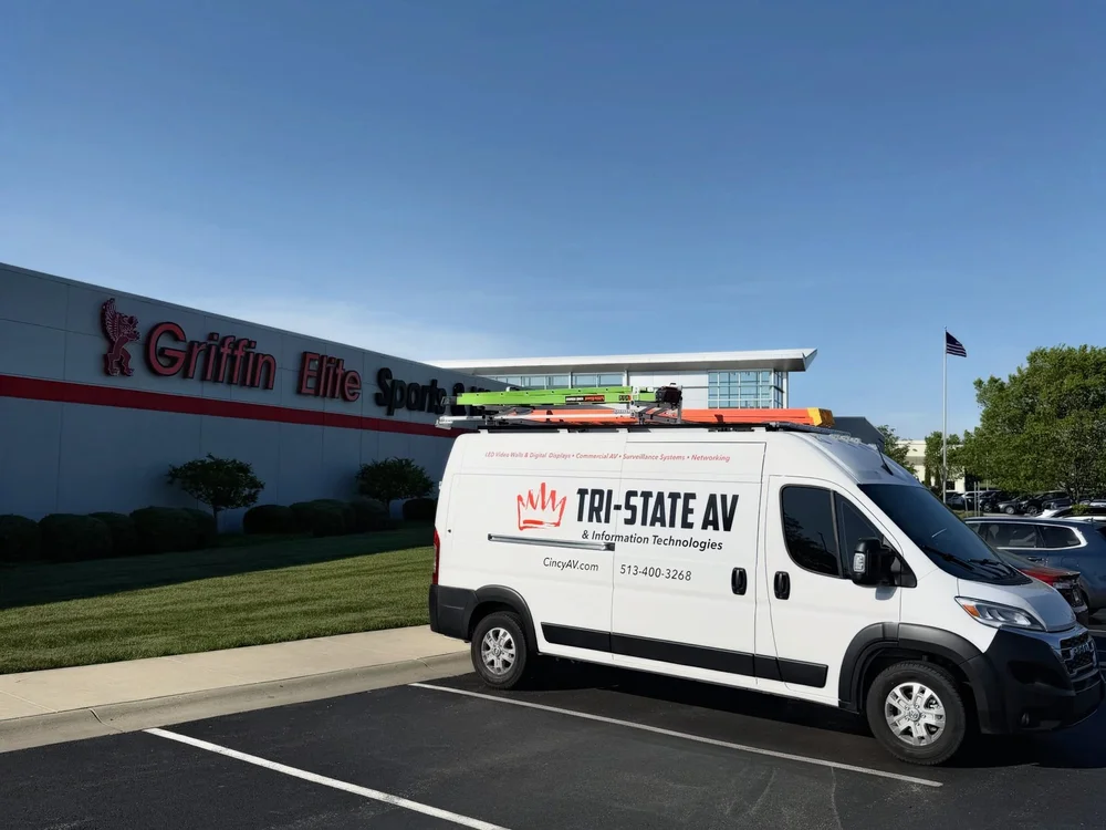 Tri-State AV van parked outside Griffin Elite Sports and Wellness