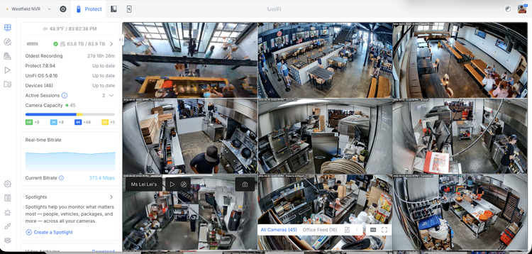 Westfield Collective surveillance system showing multiple camera views