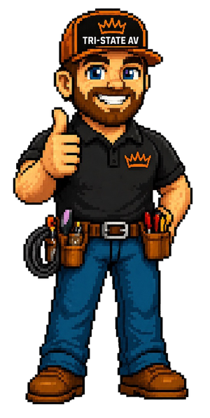 8-bit cartoon of the Tri-State AV installer giving a thumbs-up