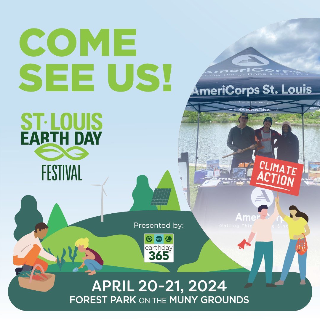 Happy Earth Day 🌎 Celebrate by coming out to the @stlouisearthday Festival in Forest Park this weekend! We always have such a good time talking with folks about our AmeriCorps program and what we're doing to take action on climate change, manage nat