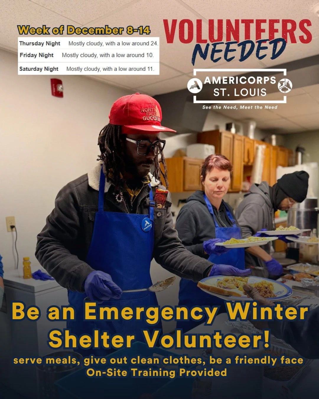 Winter Shelter Volunteer Needs: Week of December 8-14 ❄️

Temperatures in the later half of this week are looking chilly, with overnight lows in the teens. You can sign up for a volunteer shift in advance, and we will notify you 24 hours ahead of the