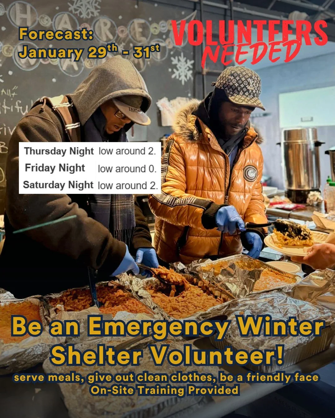 Winter Shelter Volunteers Needed: January 29 - 31❄️

Burr, it's COLD! Life threatening cold. 

Based on current forecasts, the overnight emergency winter shelter at AmeriCorps St. Louis will be activated this THURSDAY, FRIDAY AND SATURDAY, January 29