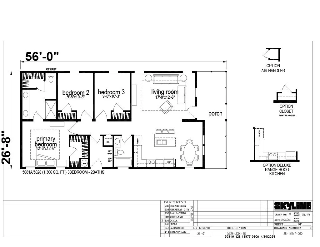 Skyline 5081A 28x56 3 Bedroom 2 Bathroom w/Porch (1,306 Sq Ft)