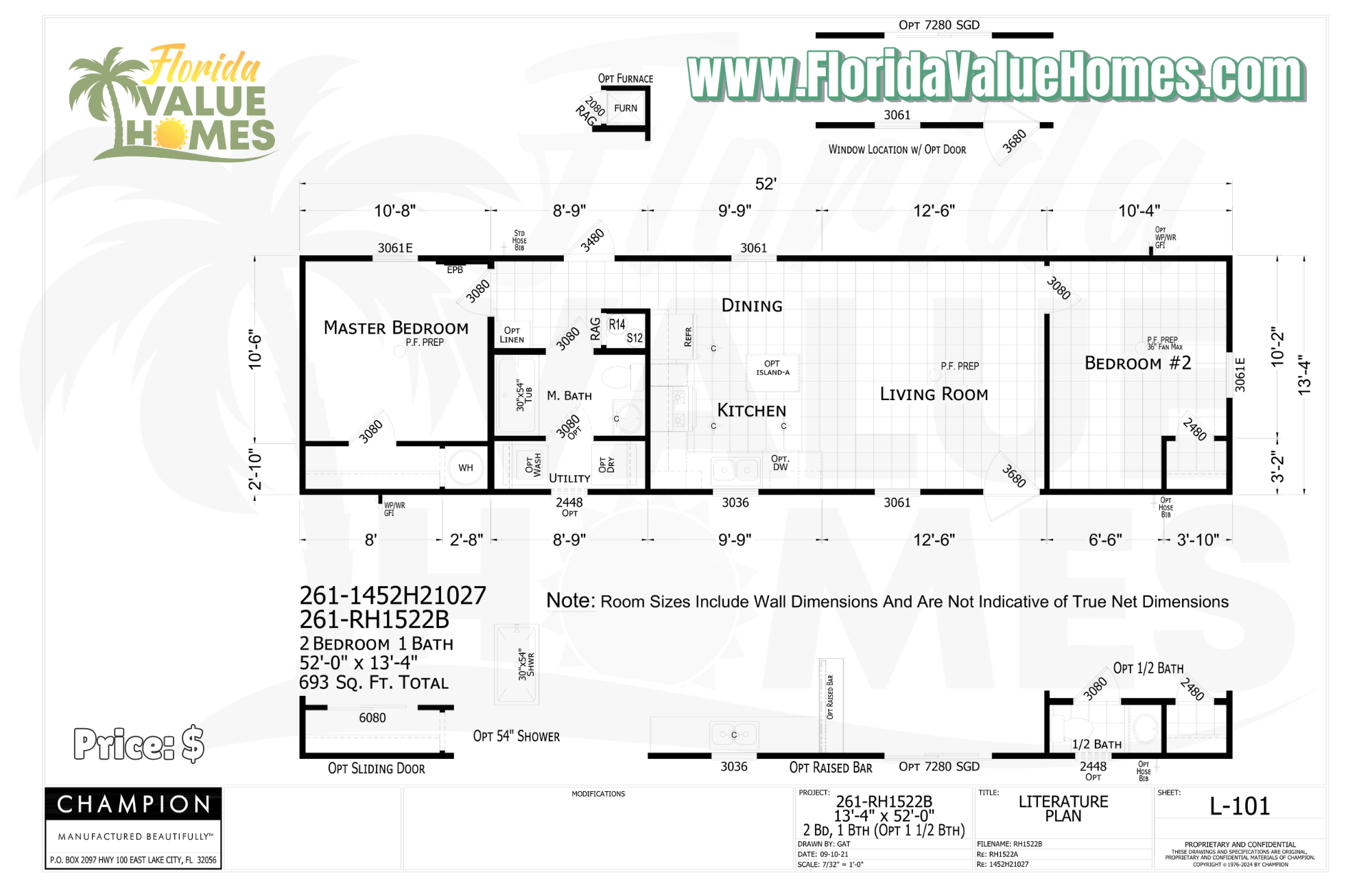 Redman 14x52 2 Bed 1 Bath ( 693 Sq Ft)