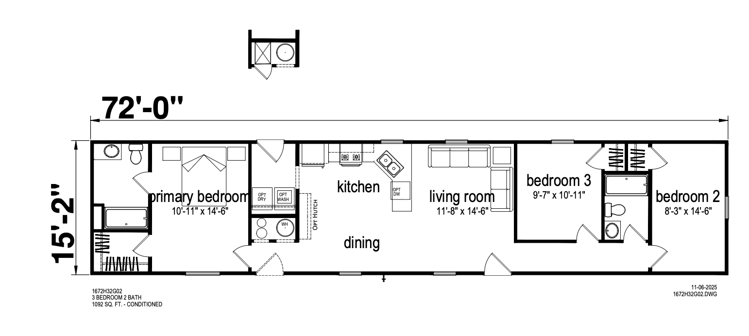 Key Largo 16x72 3 Bed 2 Bath (1,092 Sq Ft) - TARPIN - 1672H32G02