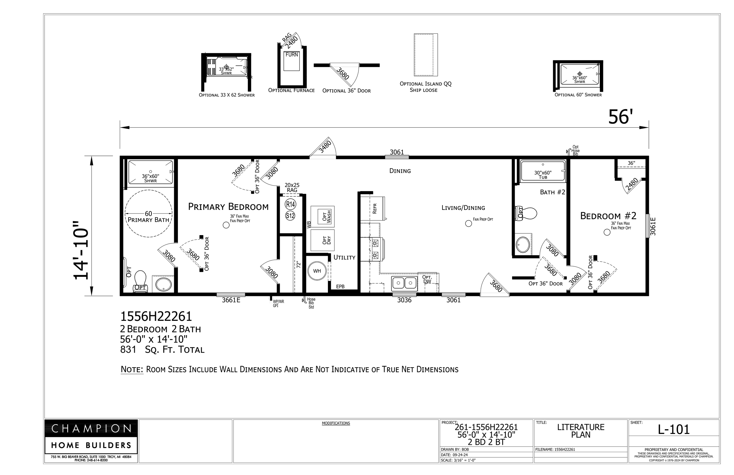Champion ADA 14 x 56 2 Bed 2 Bath (831 Sq Ft)