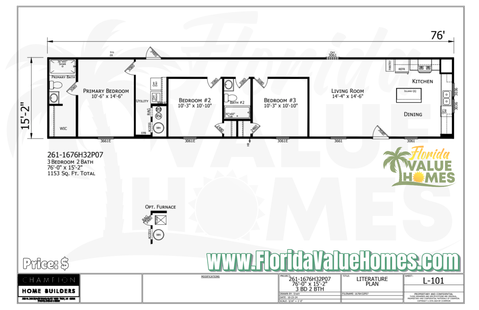 Prime 16x76 3 Bed 2 Bath End Loader (1,153 SqFt)