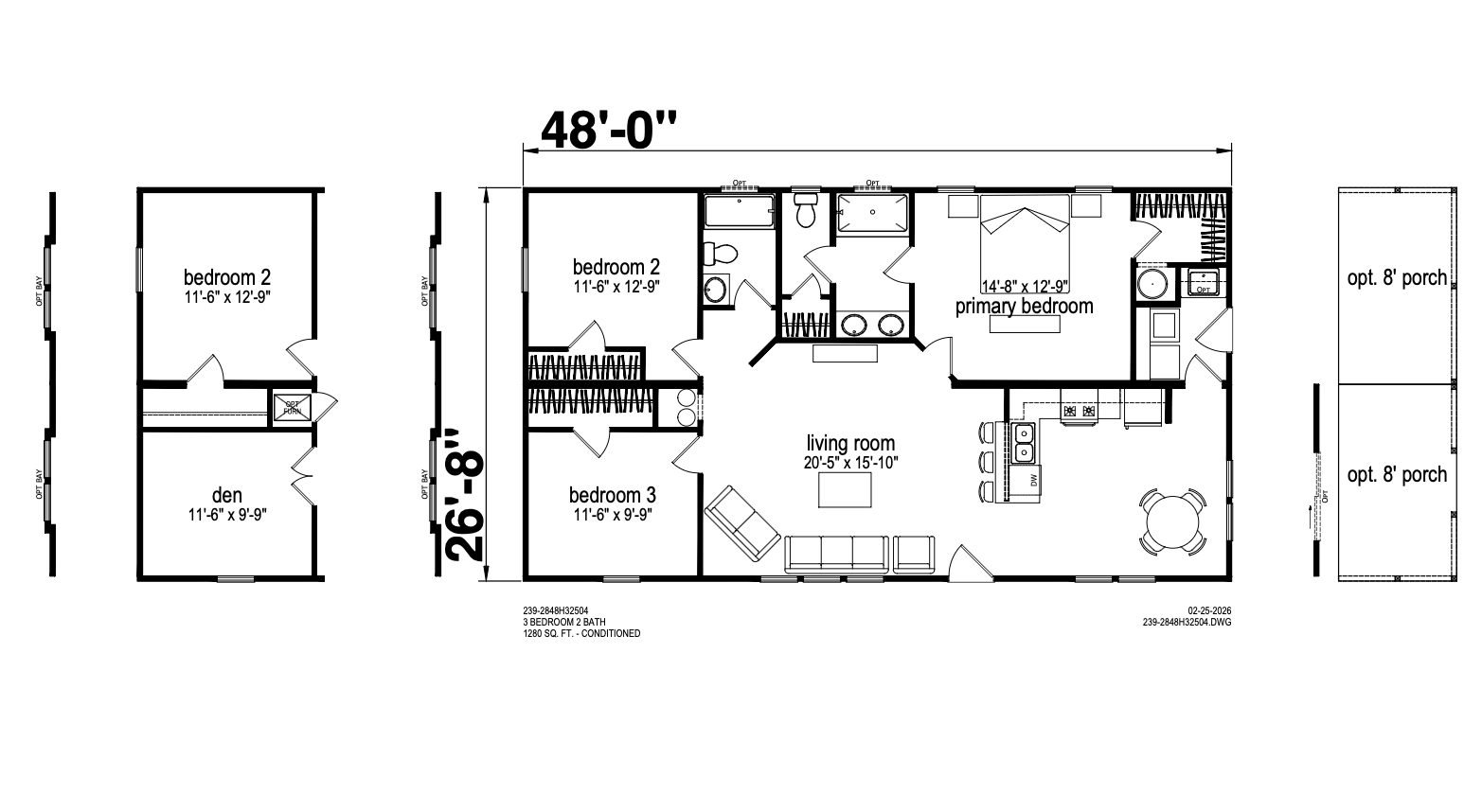 Key Largo 28x48 3 Bed 2 Bath (1,280 Sq Ft) - SUNRISE - 2848H32504