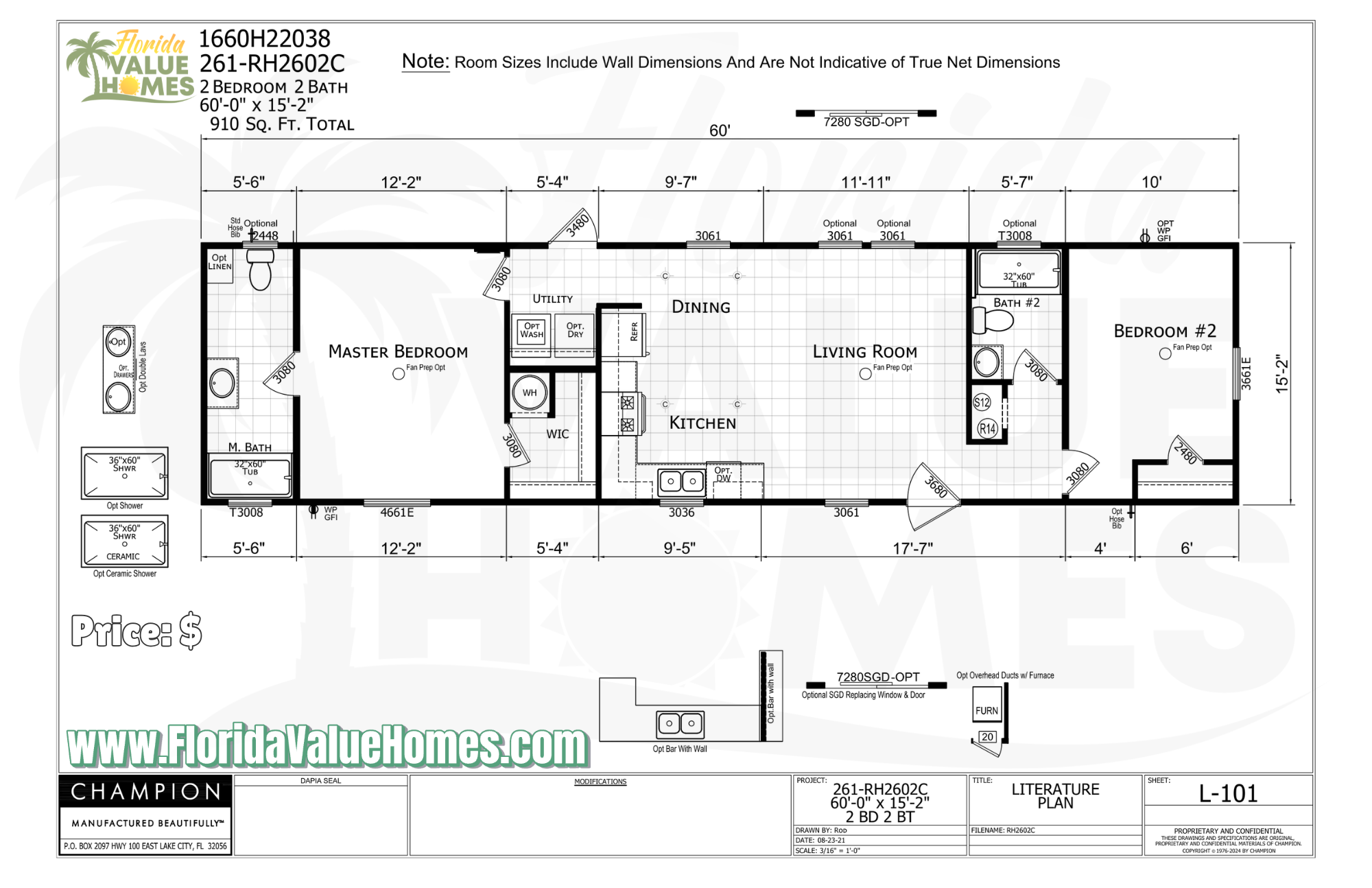 Redman 16x60 2 Bed 2 Bath (910 Sq Ft)