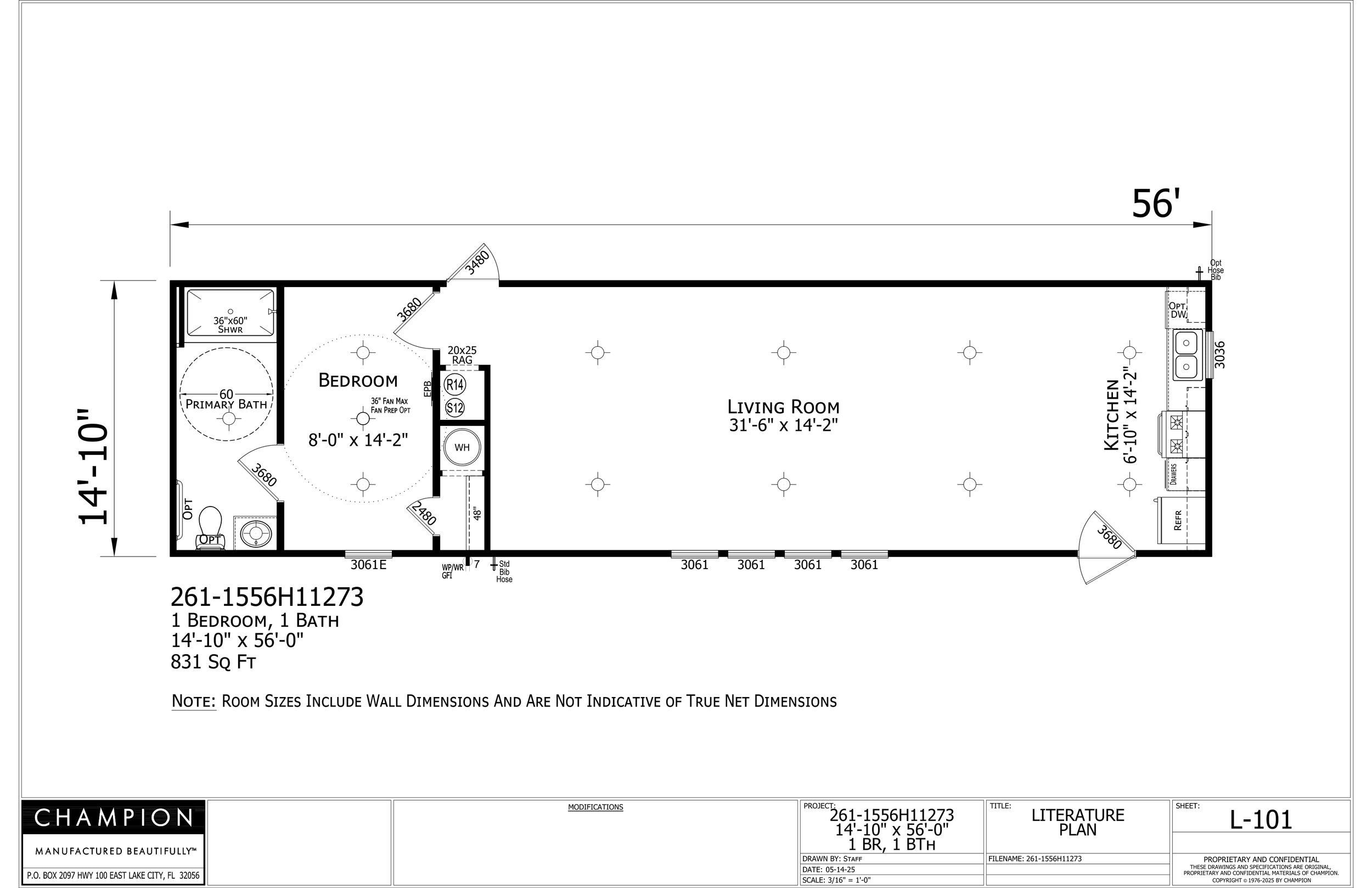 Champion ADA 14 x 56 1 Bed 1 Bath (831 Sq Ft)