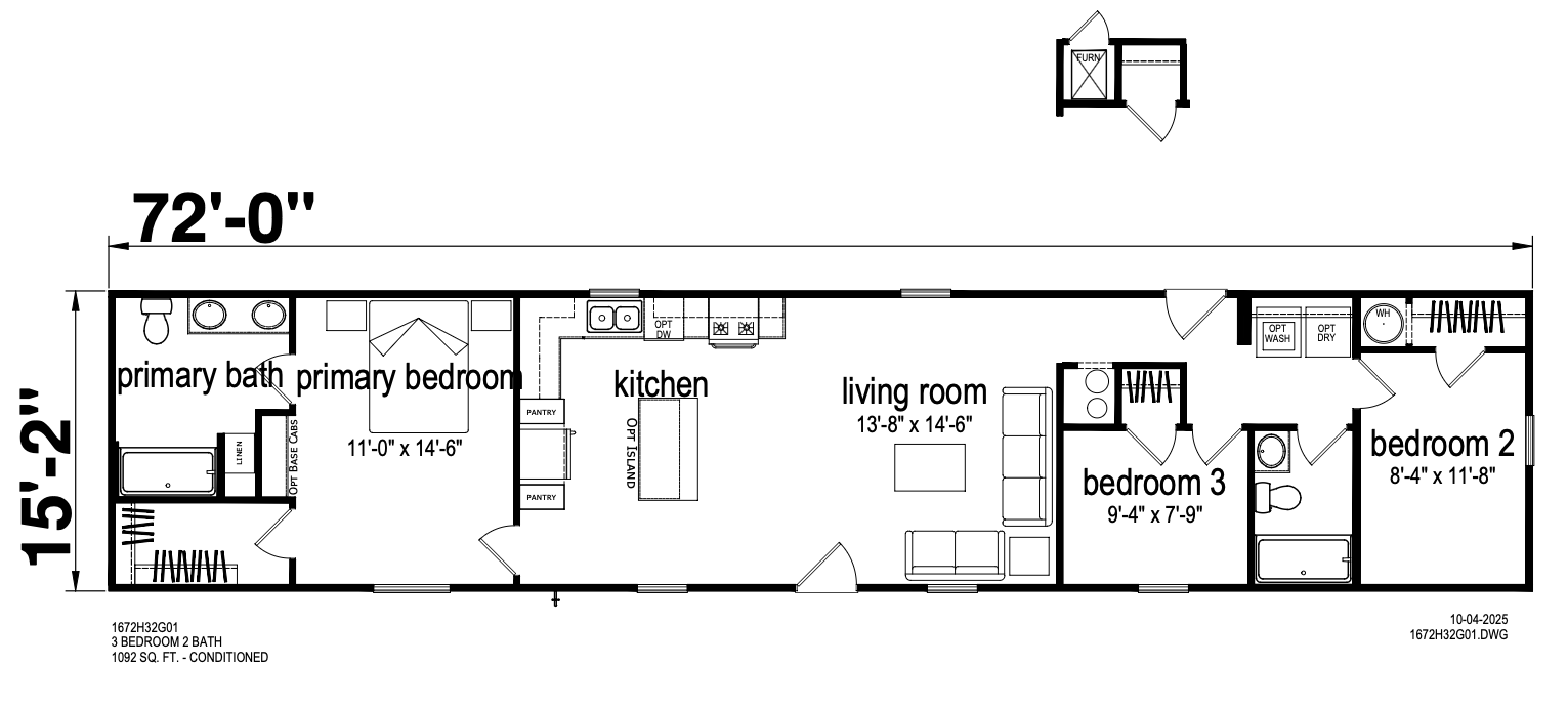 Key Largo 16x72 3 Bed 2 Bath (1,092 Sq Ft) - CANNON ROYAL - 1672H32G01
