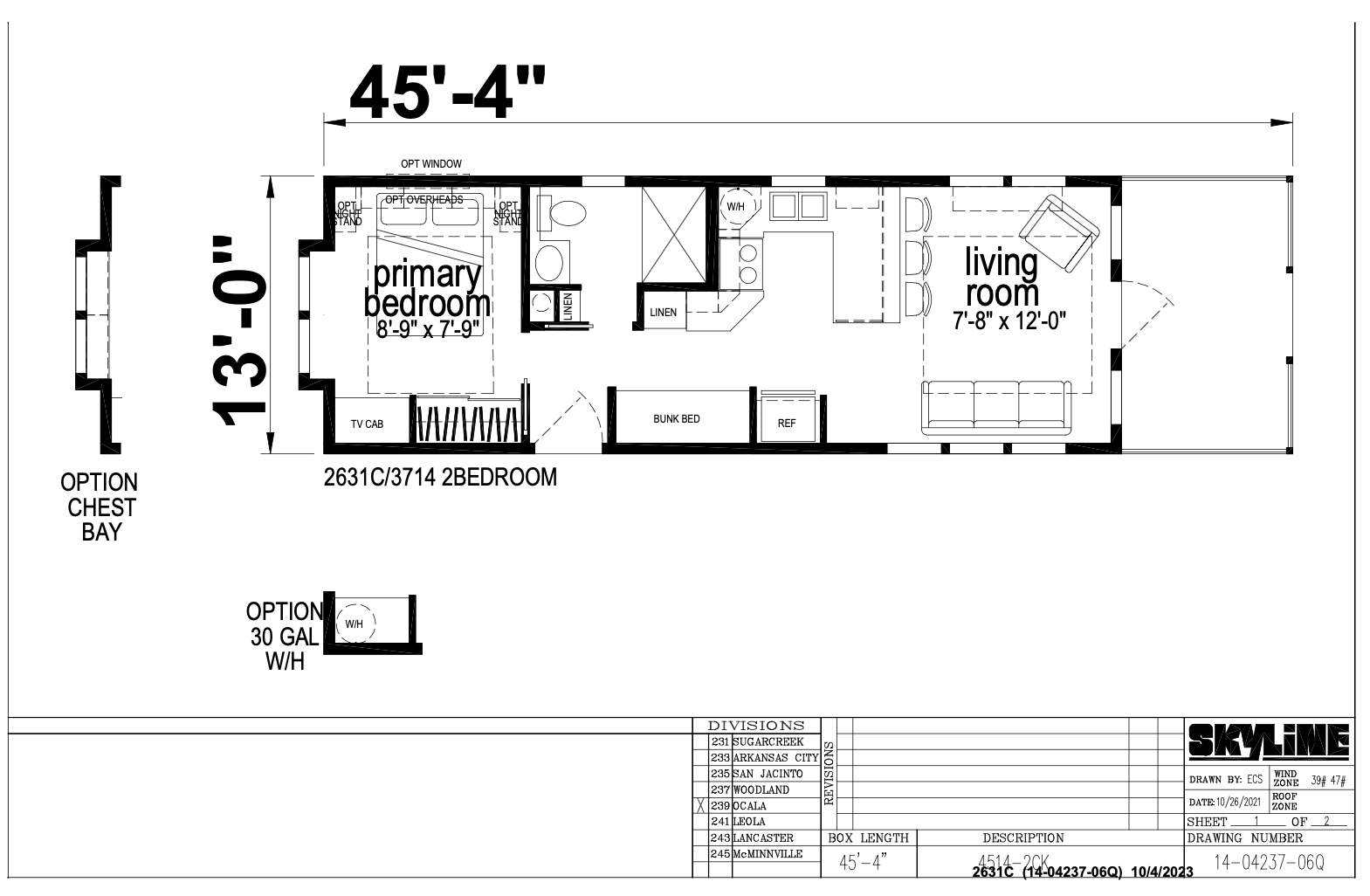 Palm Bay "Dempsey" 14 x 45 1 Bed 1 Bath (588 Sq Ft) - 2631C