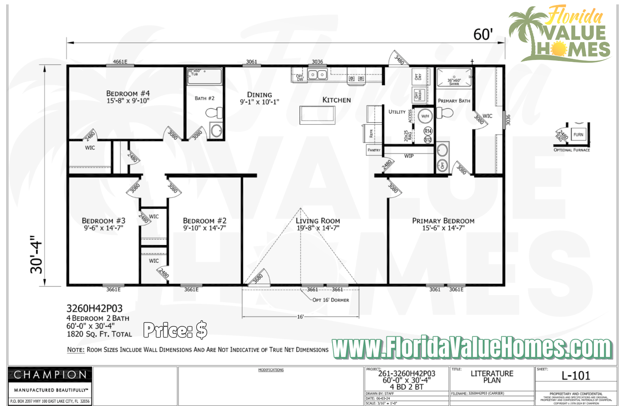 Prime 32x60 4 Bed 2 Bath (1,820 Sq Ft)
