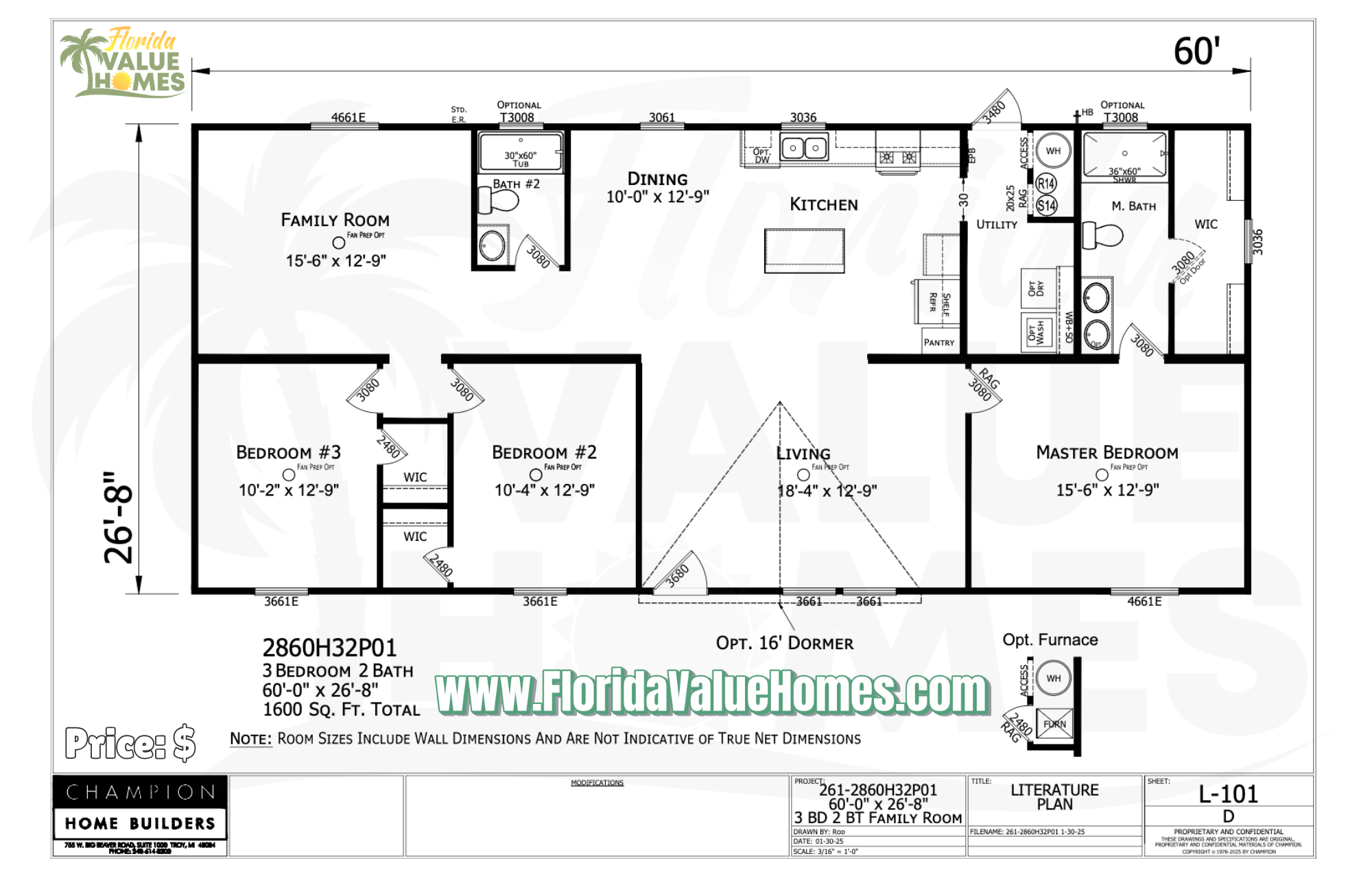 Lake Manor 28x60 3 Bed 2 Bath (1,600 SqFt)