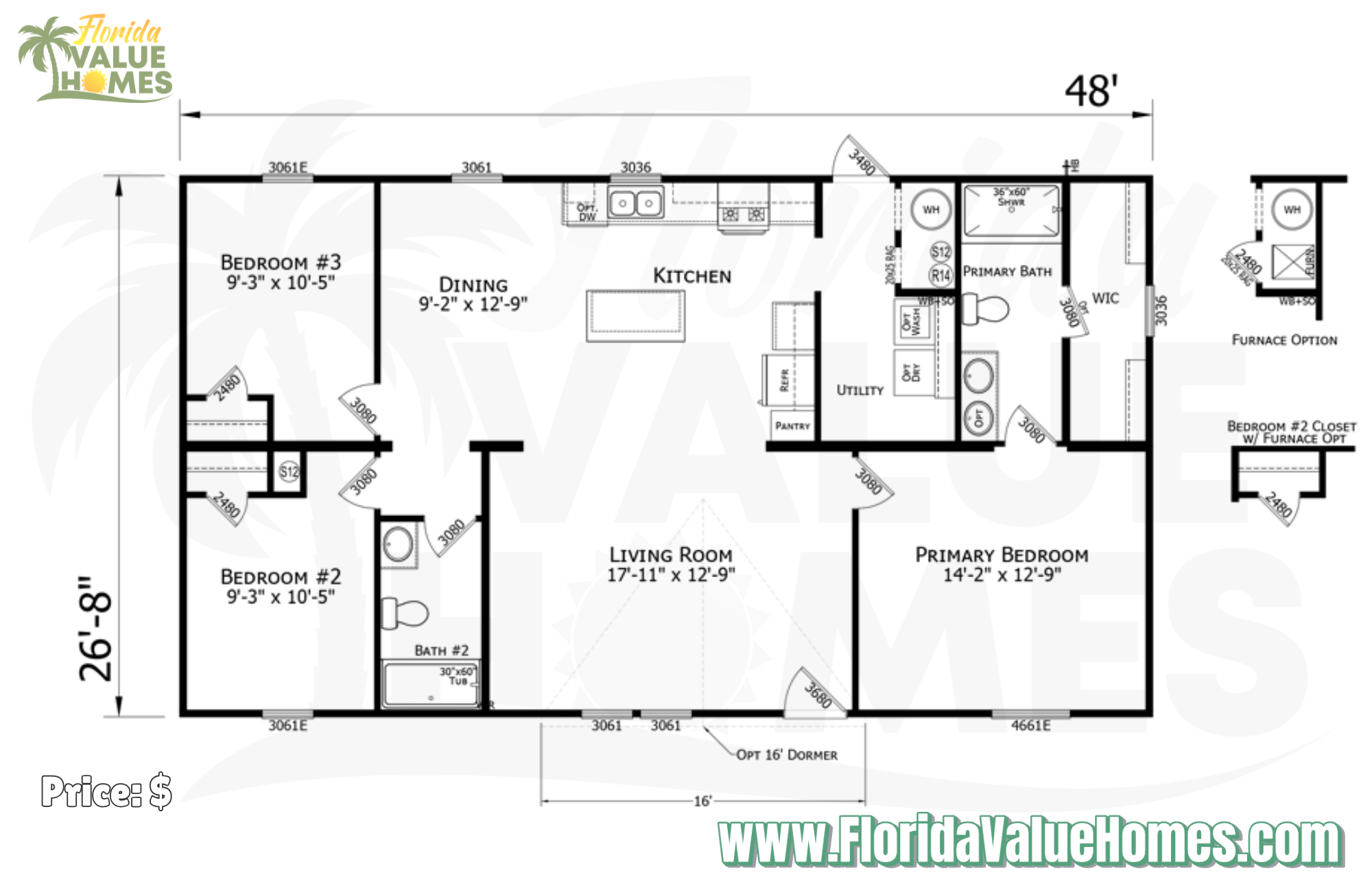 Lake Manor 28x48 3 Bed 2 Bath (1,280 SqFt)