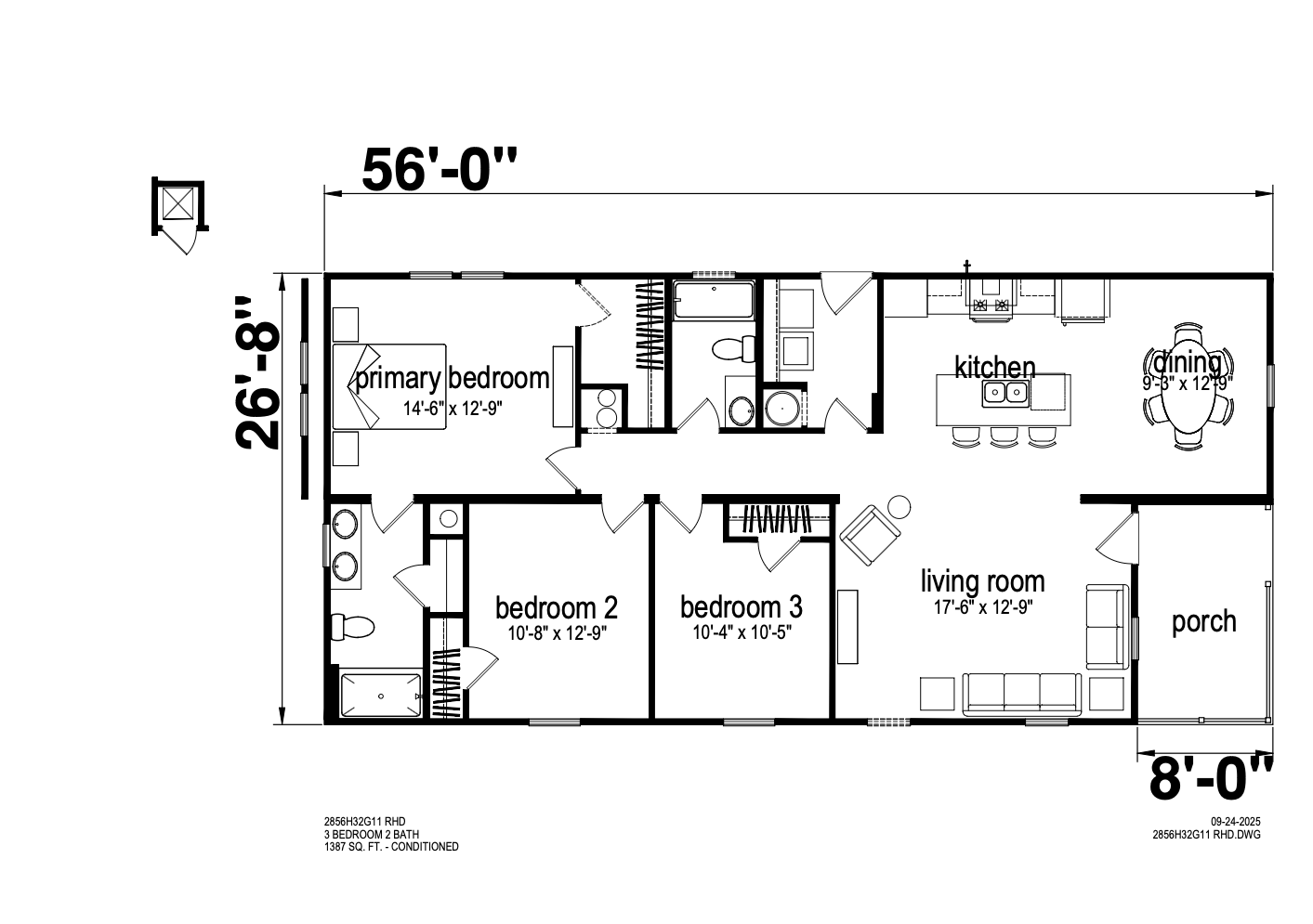 Key Largo 28x56 3 Bed 2 Bath (1,387 Sq Ft) - THE GULF - 2856H32G11