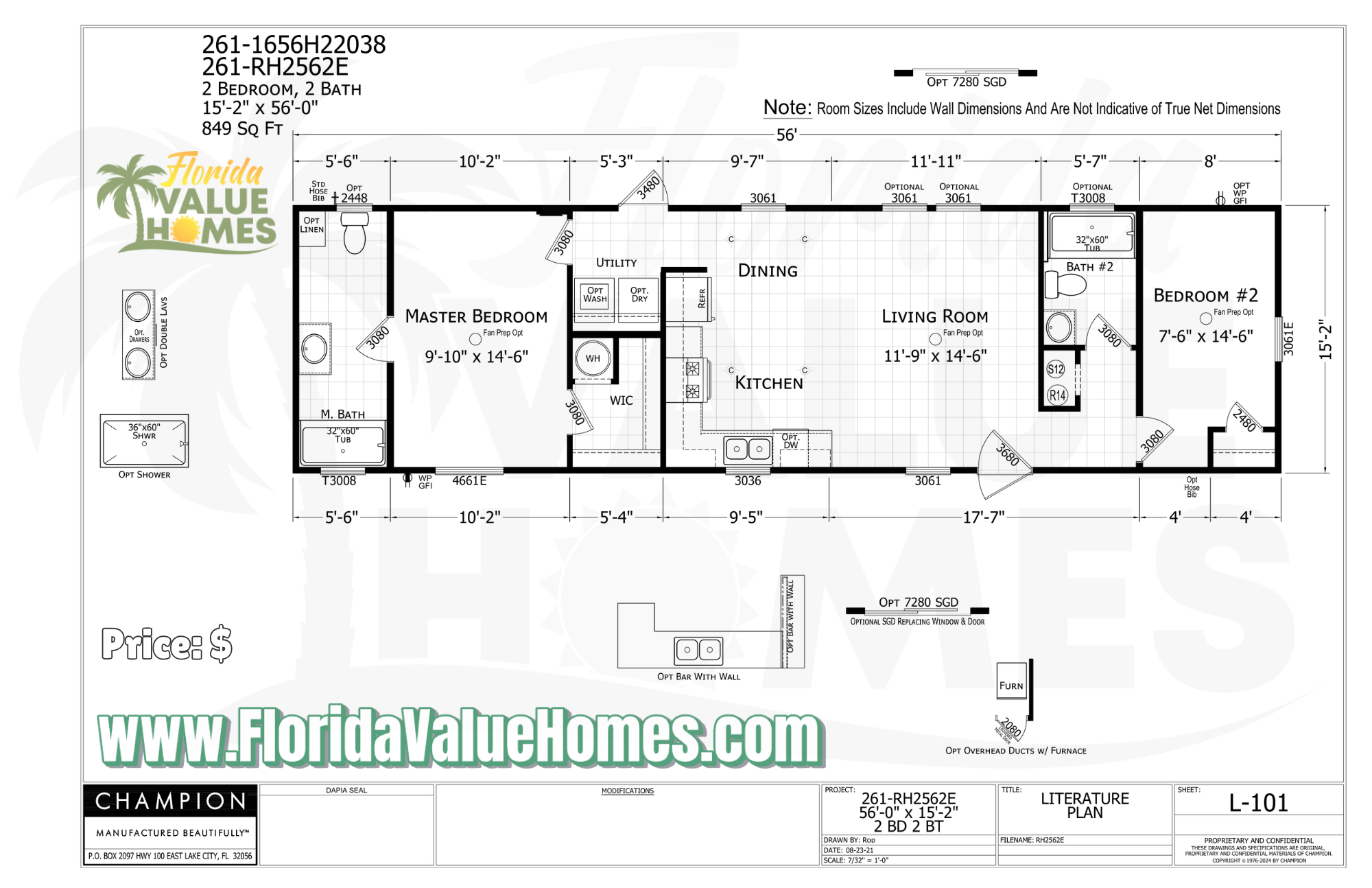 Redman 16x56 2 Bed 2 Bath (849 Sq Ft)