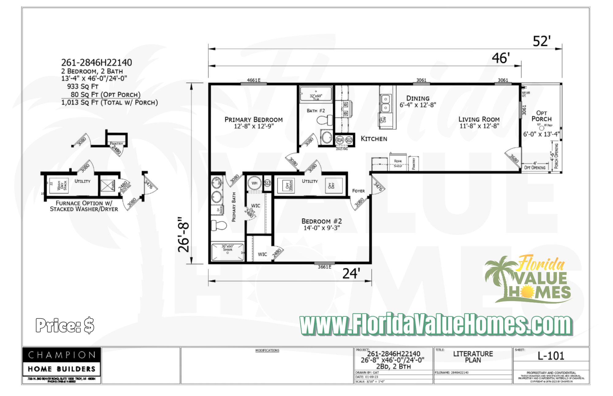 Lake Manor 28x46 2 Bed 2 Bath OFFSET (933 Sq Ft)