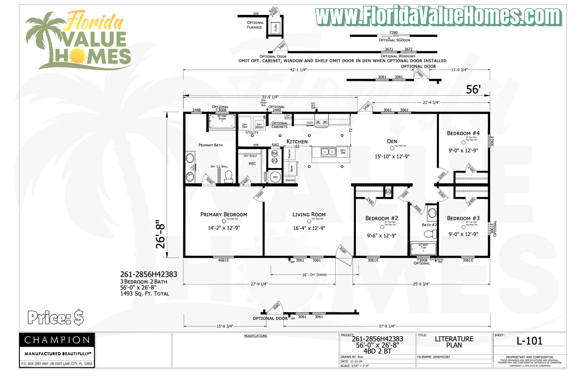 Lake Manor 28x56 4 Bed 2 Bath w/DEN (1,493 SqFt)