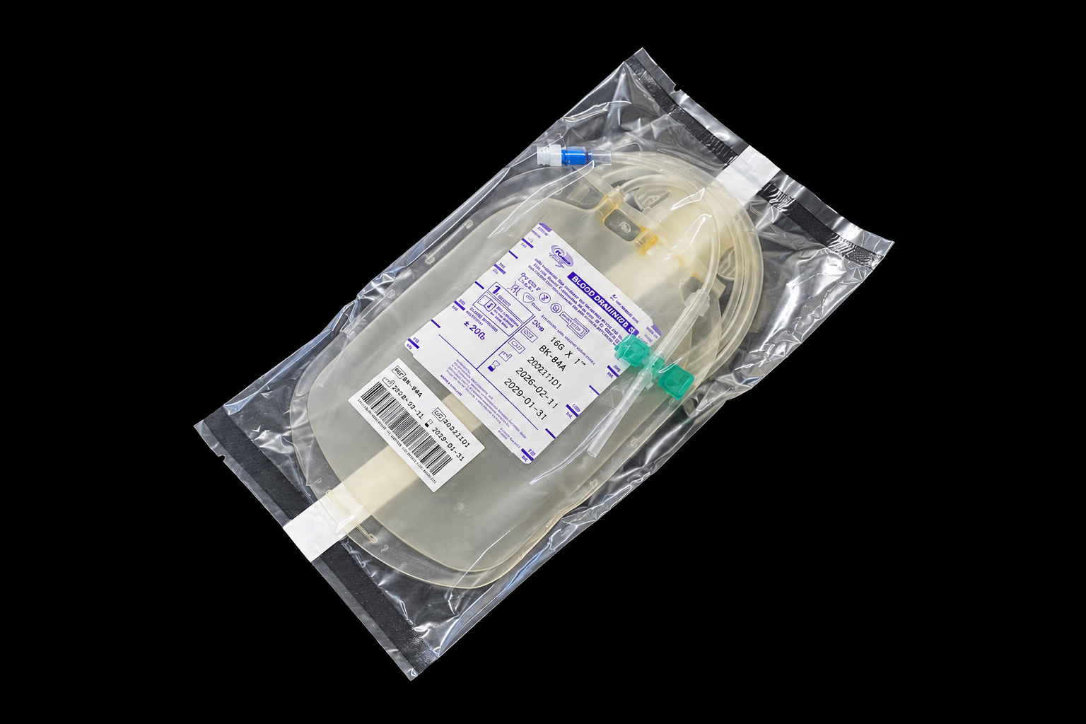 16G | K-Shield® Advantage Blood Draw Kit | 600 mL Collection Bag | 48 in. Tubing | 1 pc/ea | Ref #BK-64A