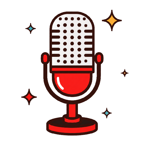 A retro-style vintage microphone illustration  inviting community members to sign up as speakers for events hosted by Until Sunday Studio.